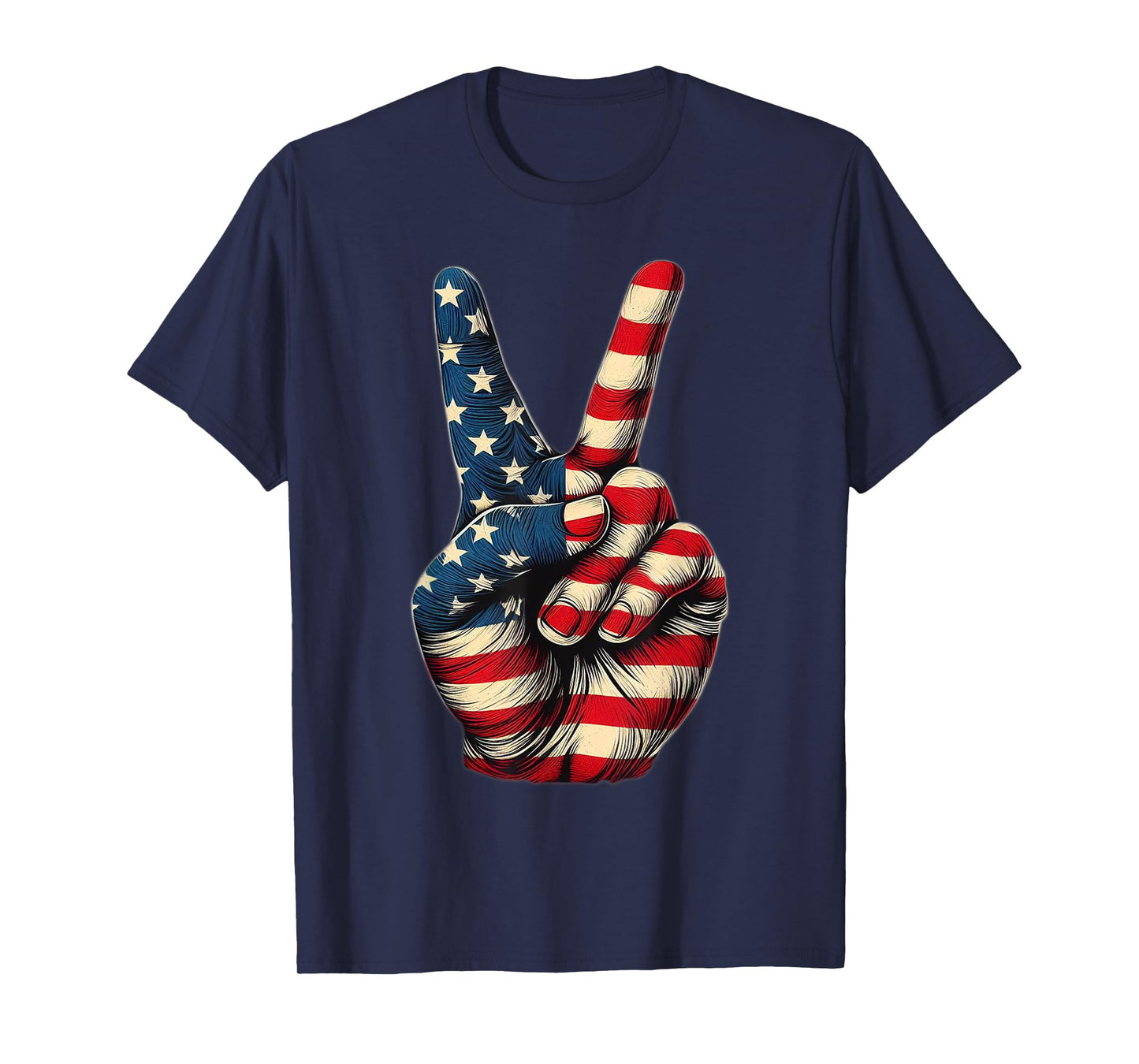 American Flag Peace Sign Hand 4th of July Patriotic T-Shirt