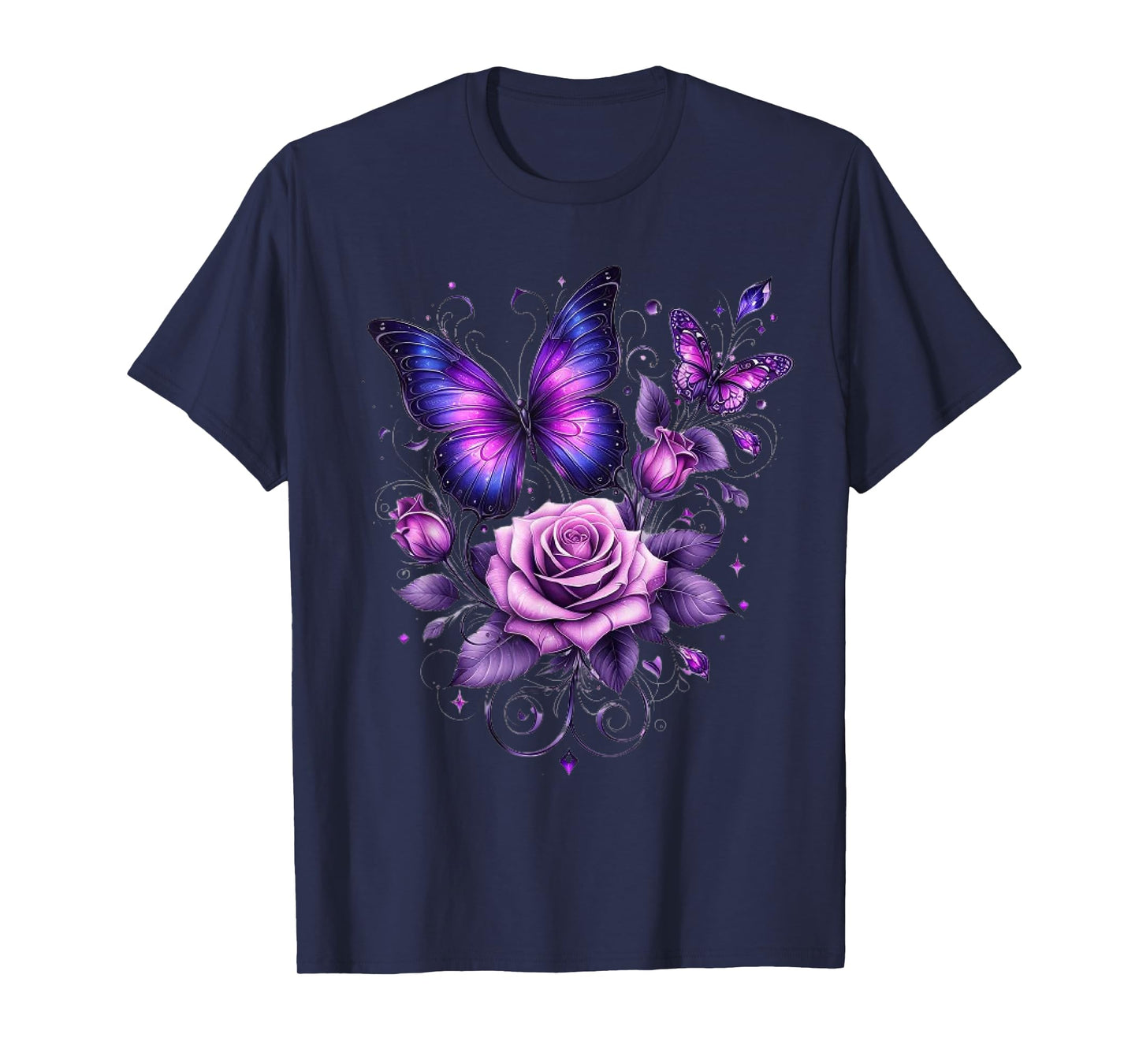 Beautiful Butterfly Purple Rose Butterfly Lovers Gifts Women T-Shirt