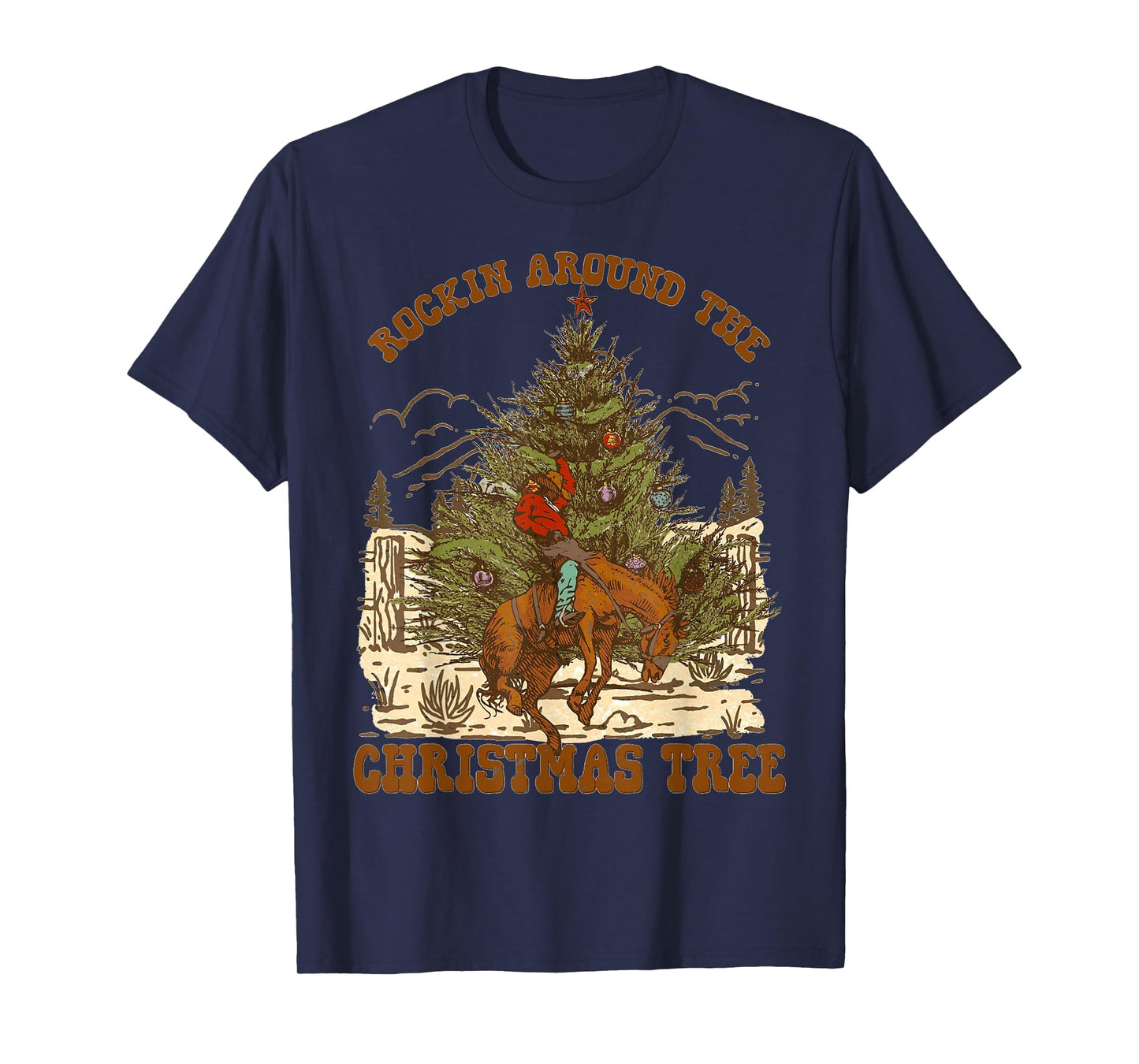 Rockin' Around Christmas Cowboy Tree Santa Ride Horse Pajama T-Shirt