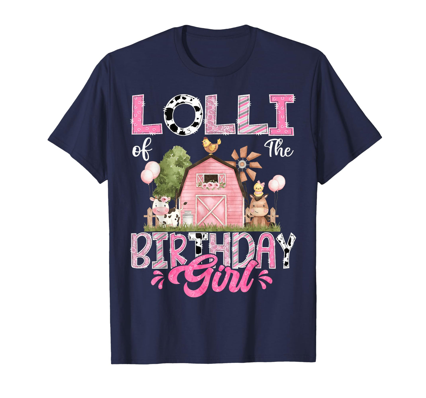 Lolli Of The Birthday Girl 1St Birthday Pink Cow Farm T-Shirt