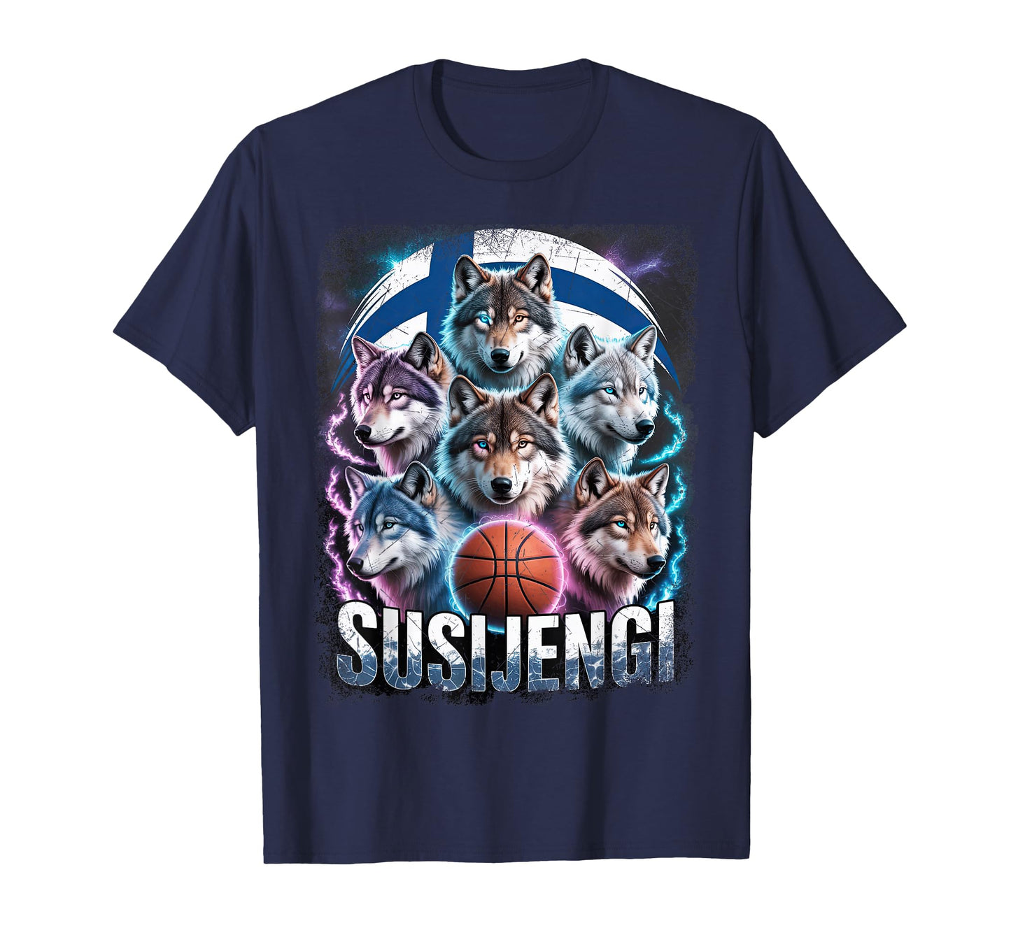 Susijengi Finnish Basketball Fan Suomi Wolf Finland Flag T-Shirt