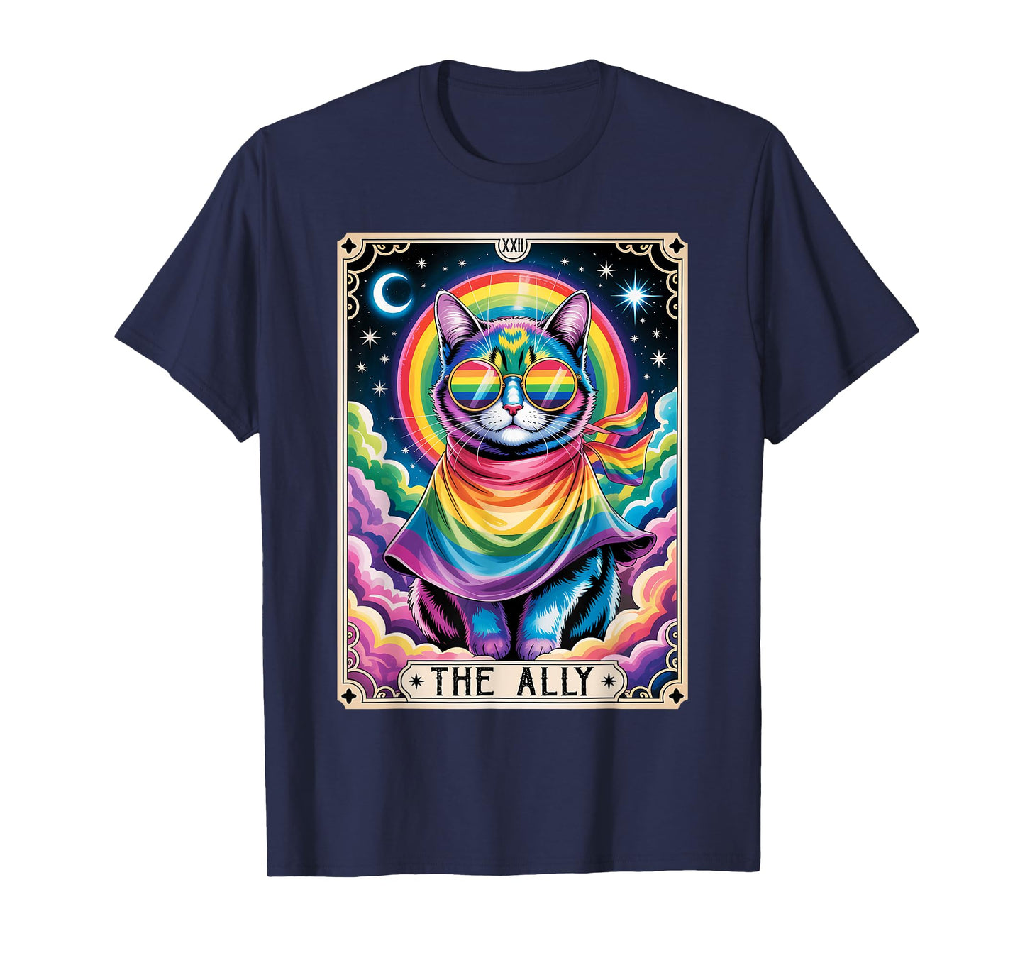 The Ally Tarot Card Cat with Rainbow LGBT Pride Gay Support Men Women Kids T-Shirt