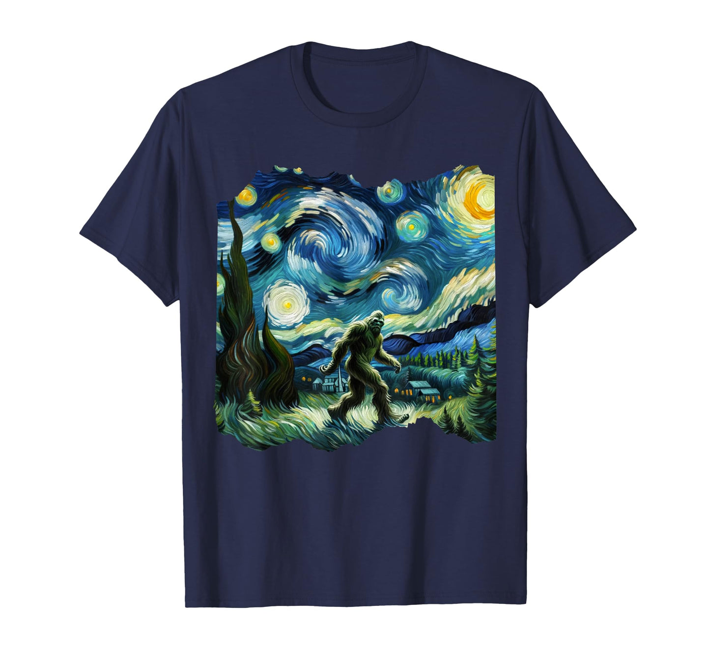 Bigfoot Sasquatch Van Gogh Art Painting Star Sky Night T-Shirt