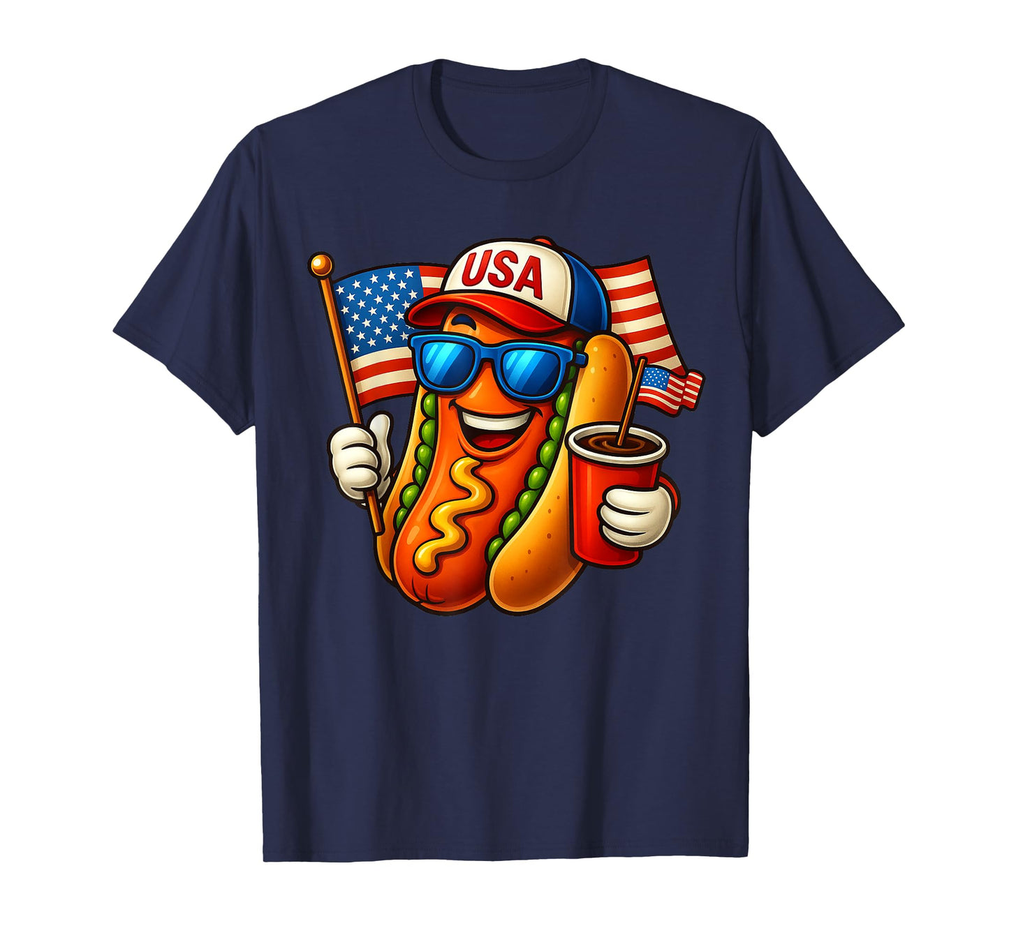 4th of July Hotdog Funny Fourth of July Patriotic USA Flag T-Shirt