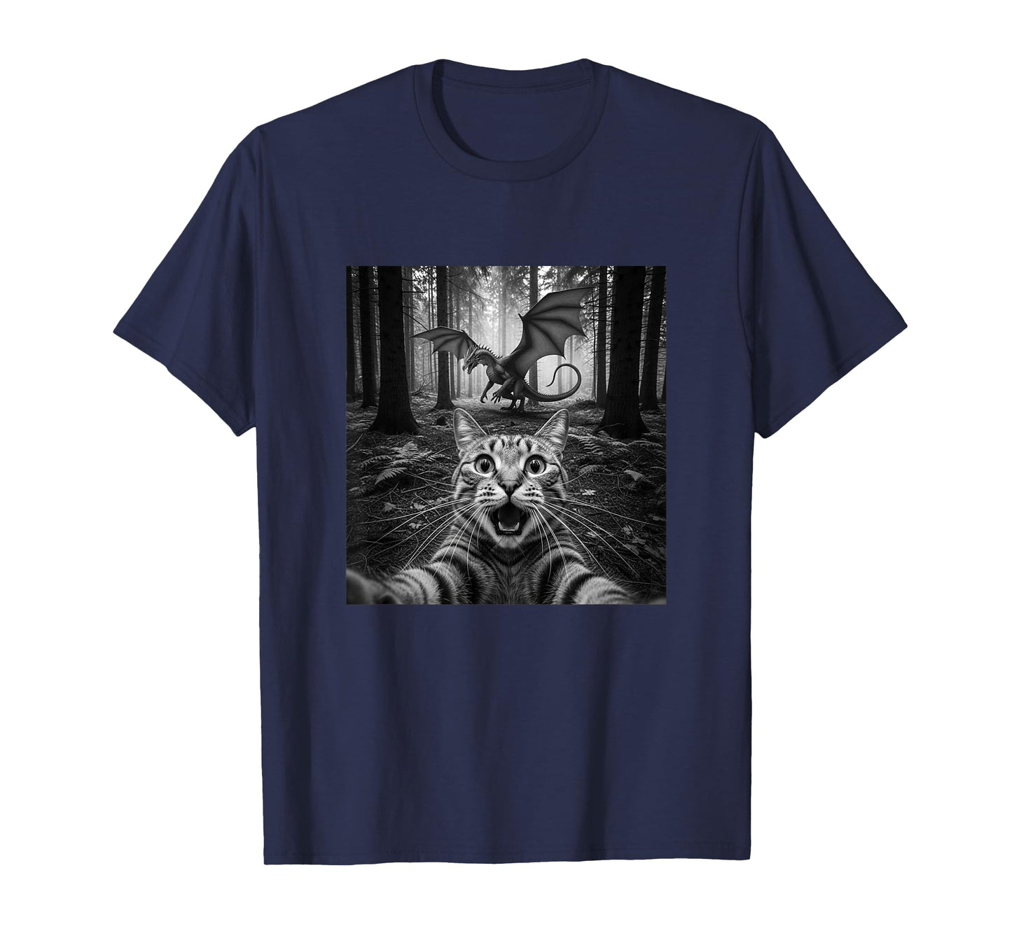Funny Cat Selfie with Dragon for Men Women Kid T-Shirt