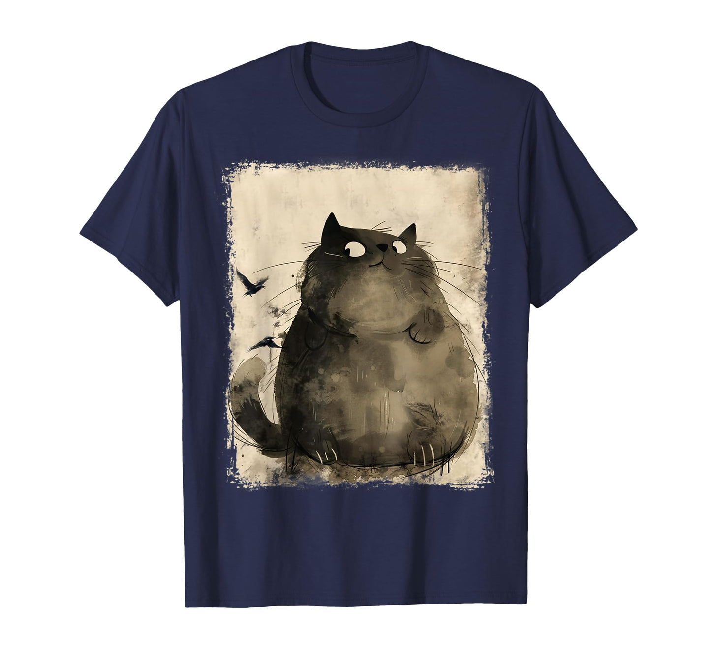 Funny Japanese Fat Black Cat Art Anime Vintage Black Cat T-Shirt