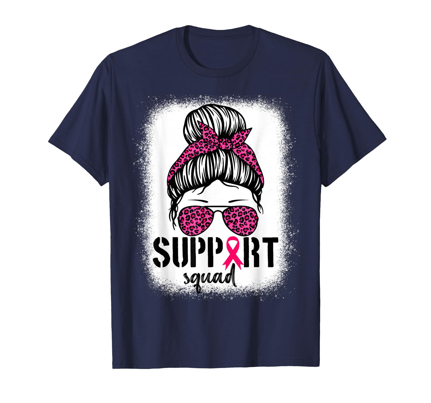 Support Squad Messy Bun Warrior Breast Cancer Awareness T-Shirt