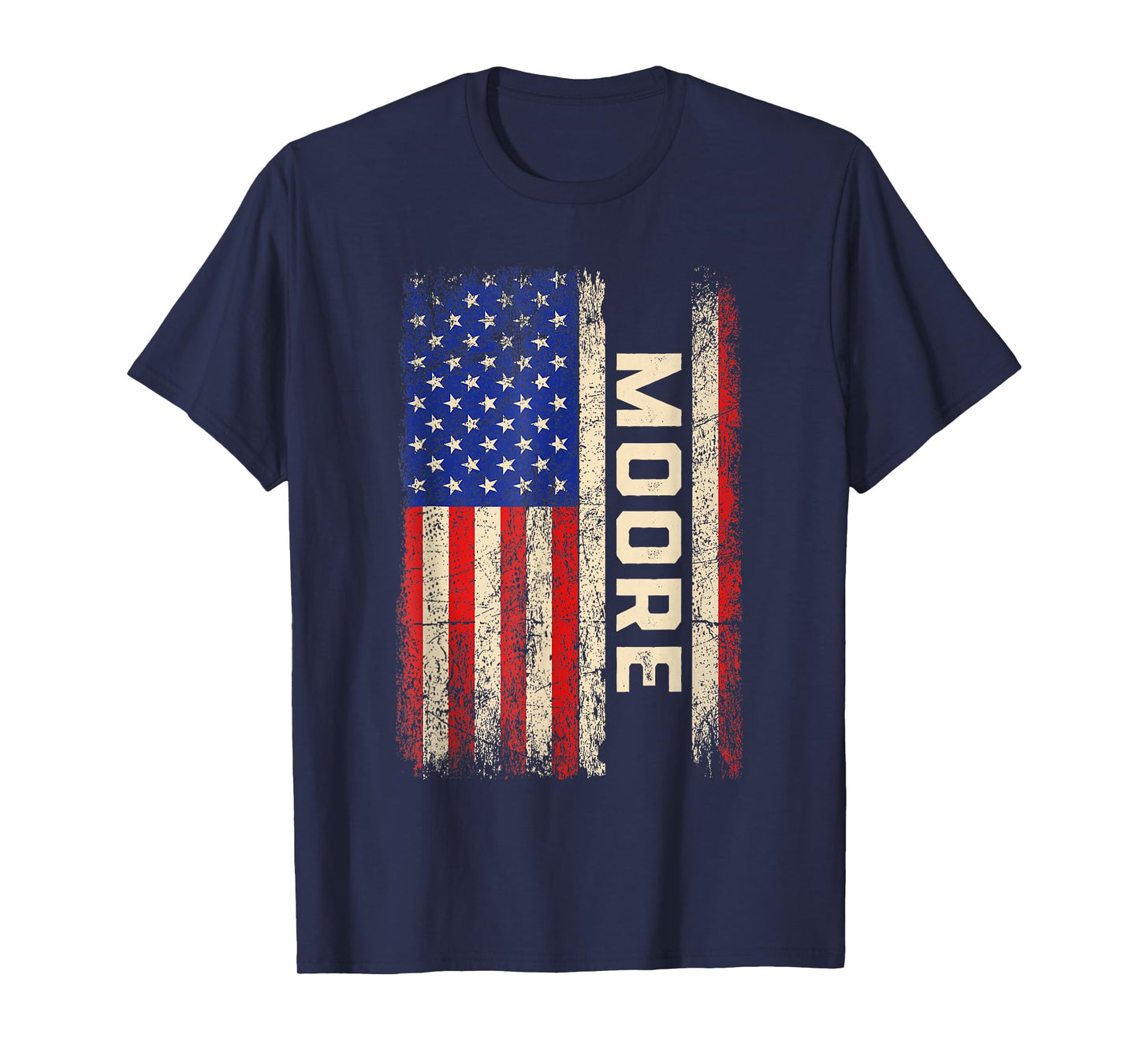 Moore Last Name Shirt Moore Name American Flag T-Shirt