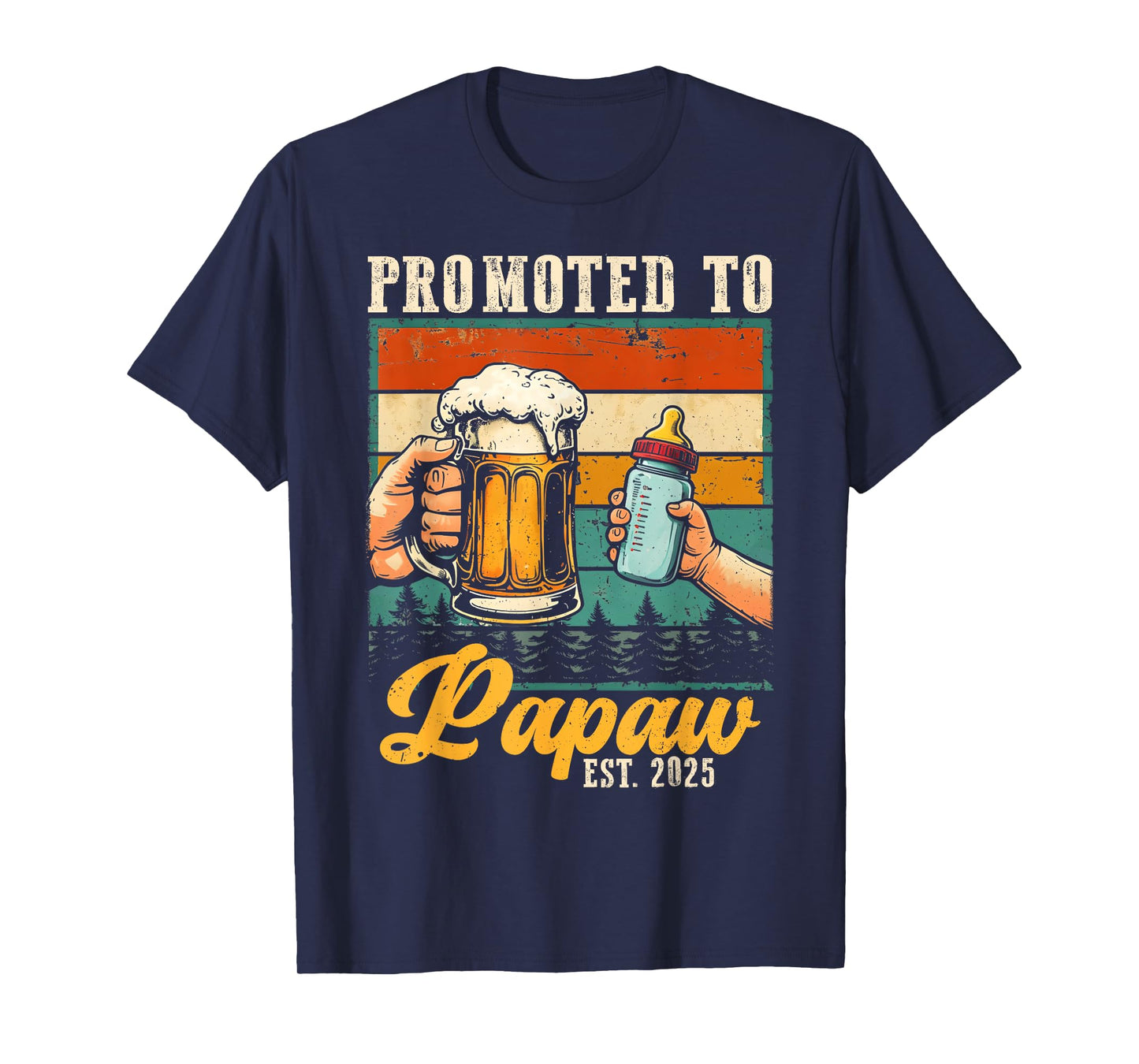 Promoted To Papaw Est 2025 Retro Fathers Day Dad Grandpa T-Shirt