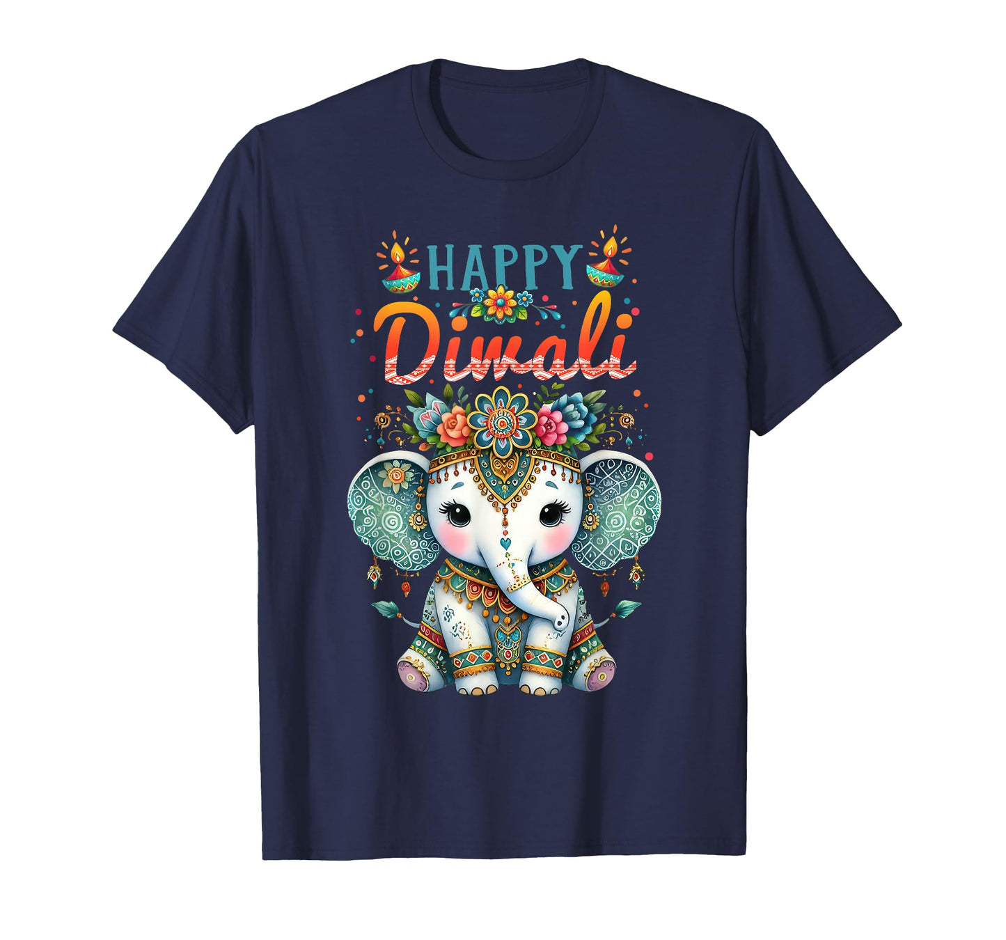 Happy Diwali 2025 Diya Rangoli Lamp Elephant Vintage Floral T-Shirt