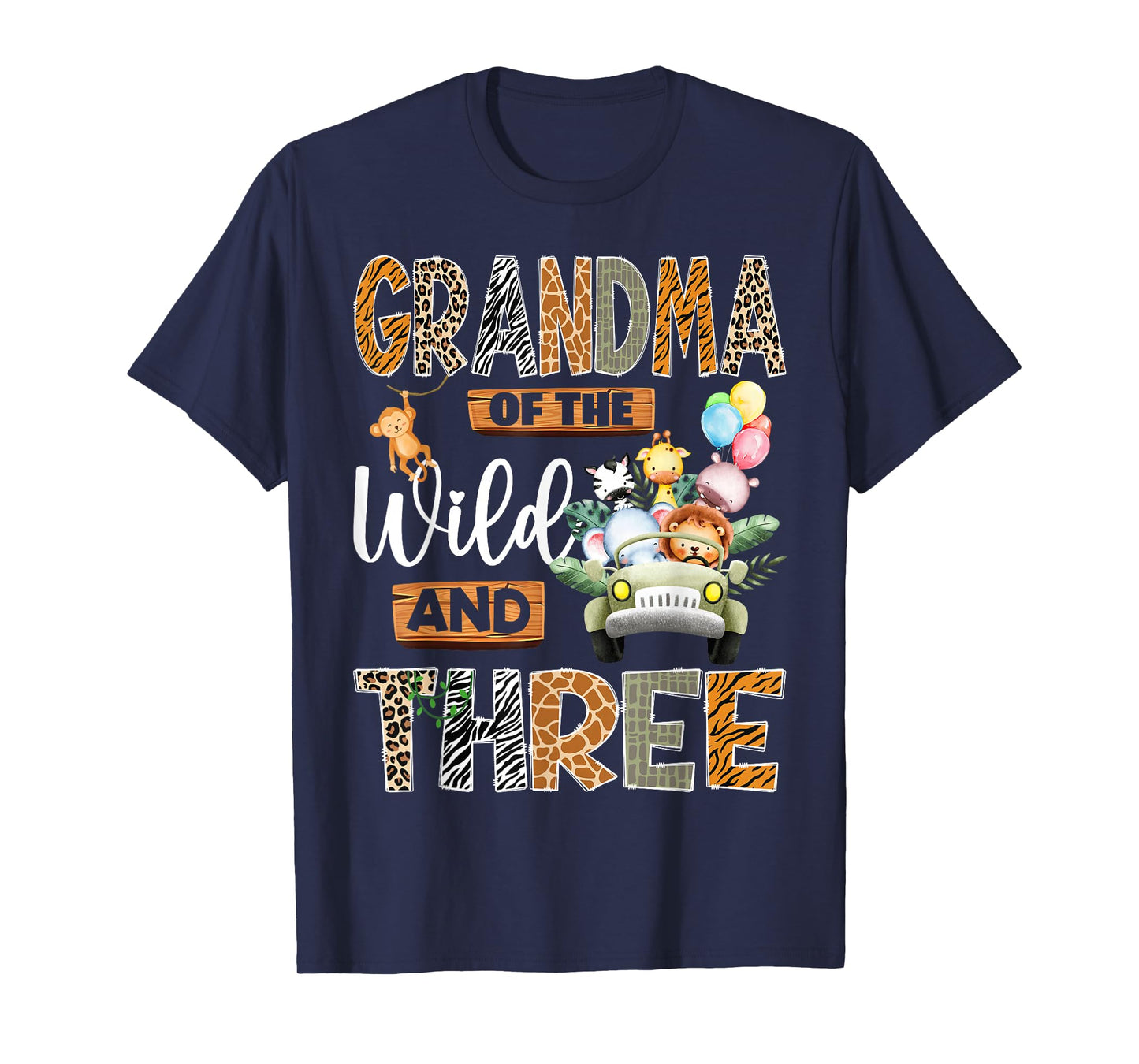 Grandma of The Wild and Three 3Rd Birthday Boy Safari Truck T-Shirt