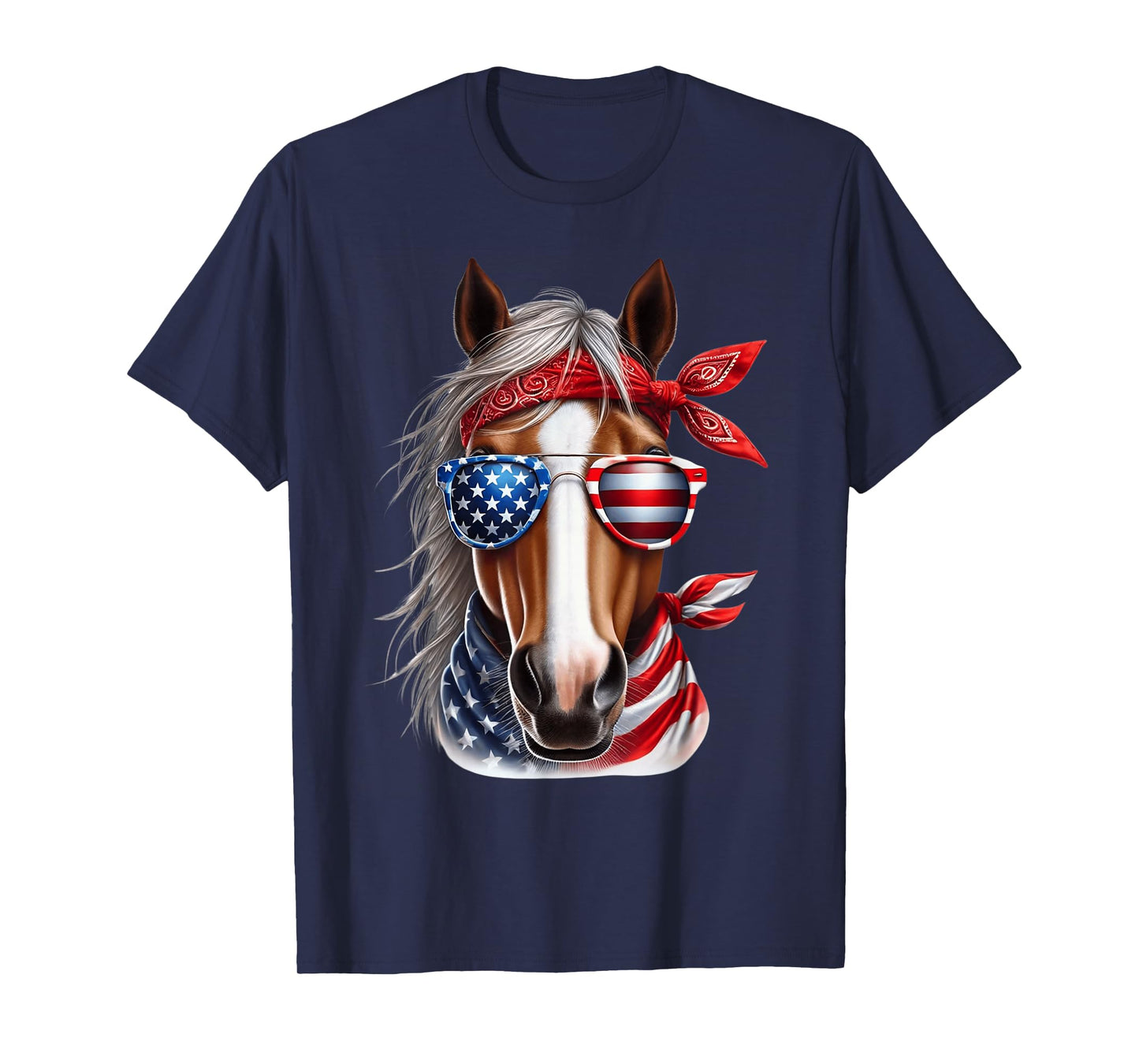 Horse 4th of July Shirt Men Boys Horse American USA Flag T-Shirt