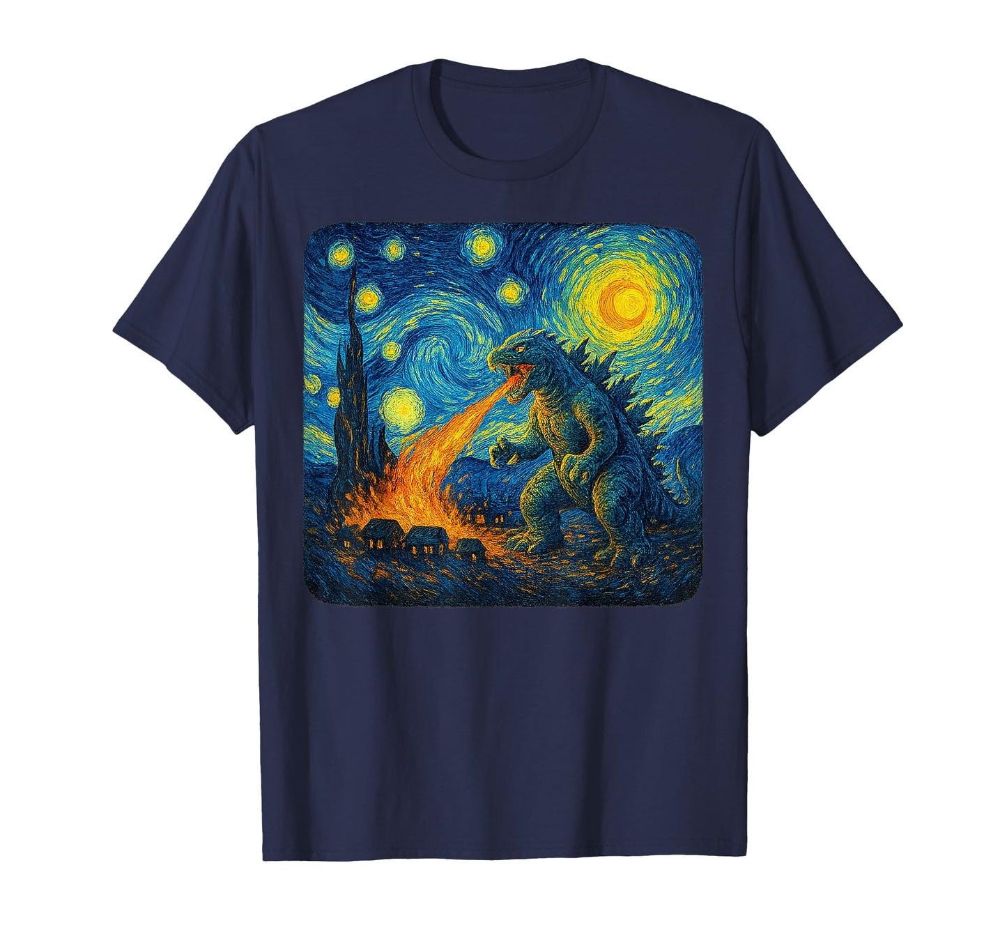 Japanese Monster Kaiju Starry Night Van Gogh Gifts Men Women T-Shirt
