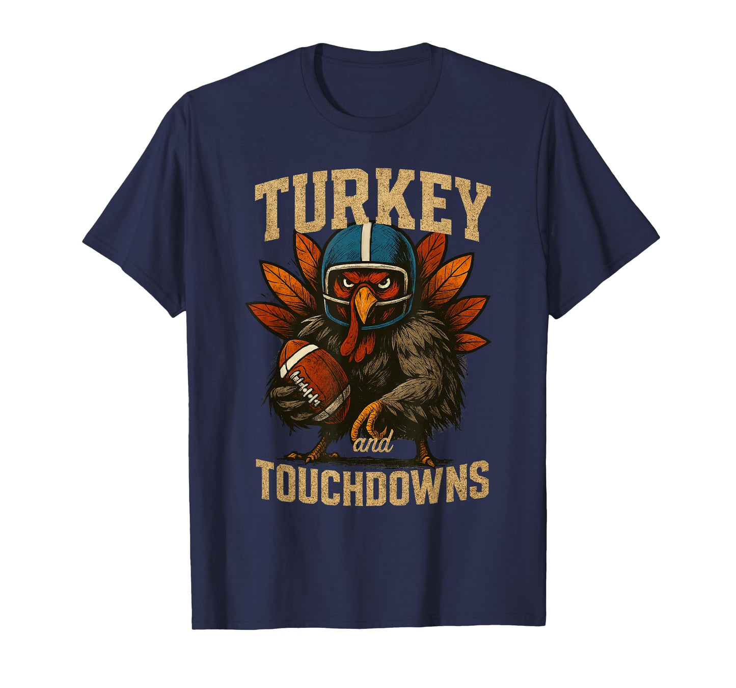 Football Thanksgiving Turkey and Touchdowns Fall Men Boys T-Shirt
