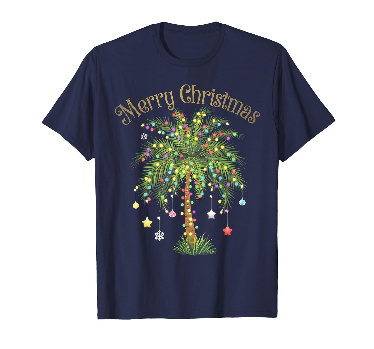 Merry Christmas Palm Tree Light Hawaiian Tropical Christmas T-Shirt