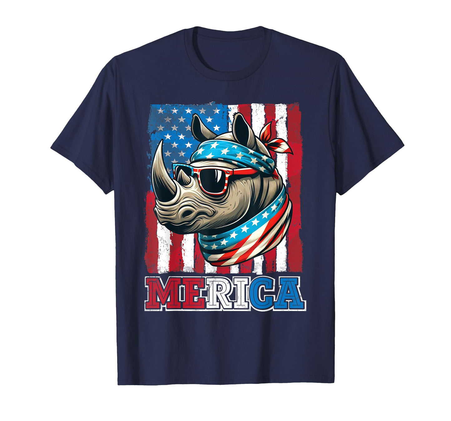 Rhino Wearing US Flag Costume Independence July 4th MERICA Women Men T-Shirt