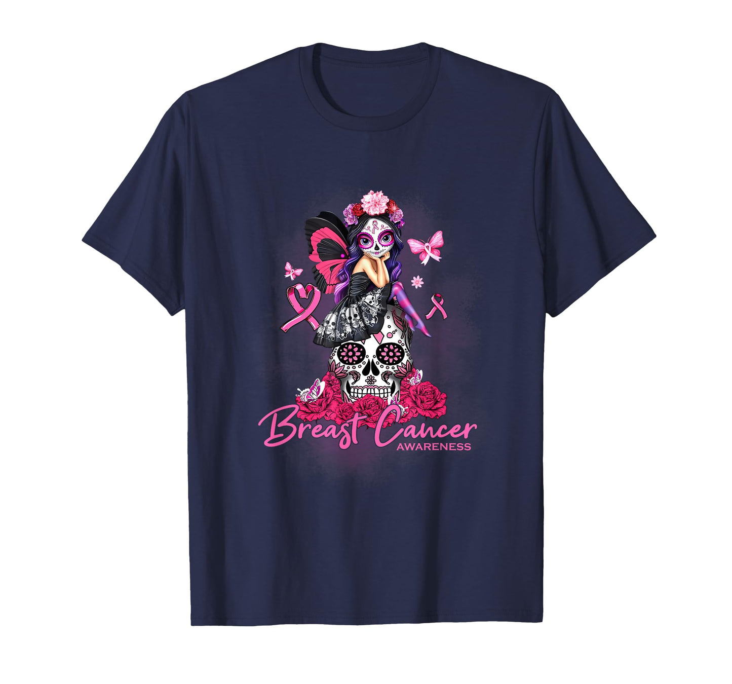 Sugar Skull Fight Breast Cancer Awareness Like A Girl T-Shirt