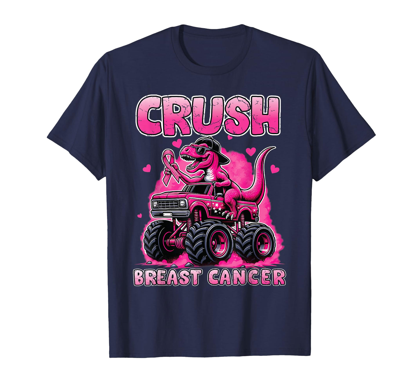 Crush Breast Cancer Awareness T rex Monster Truck Kids Boys T-Shirt
