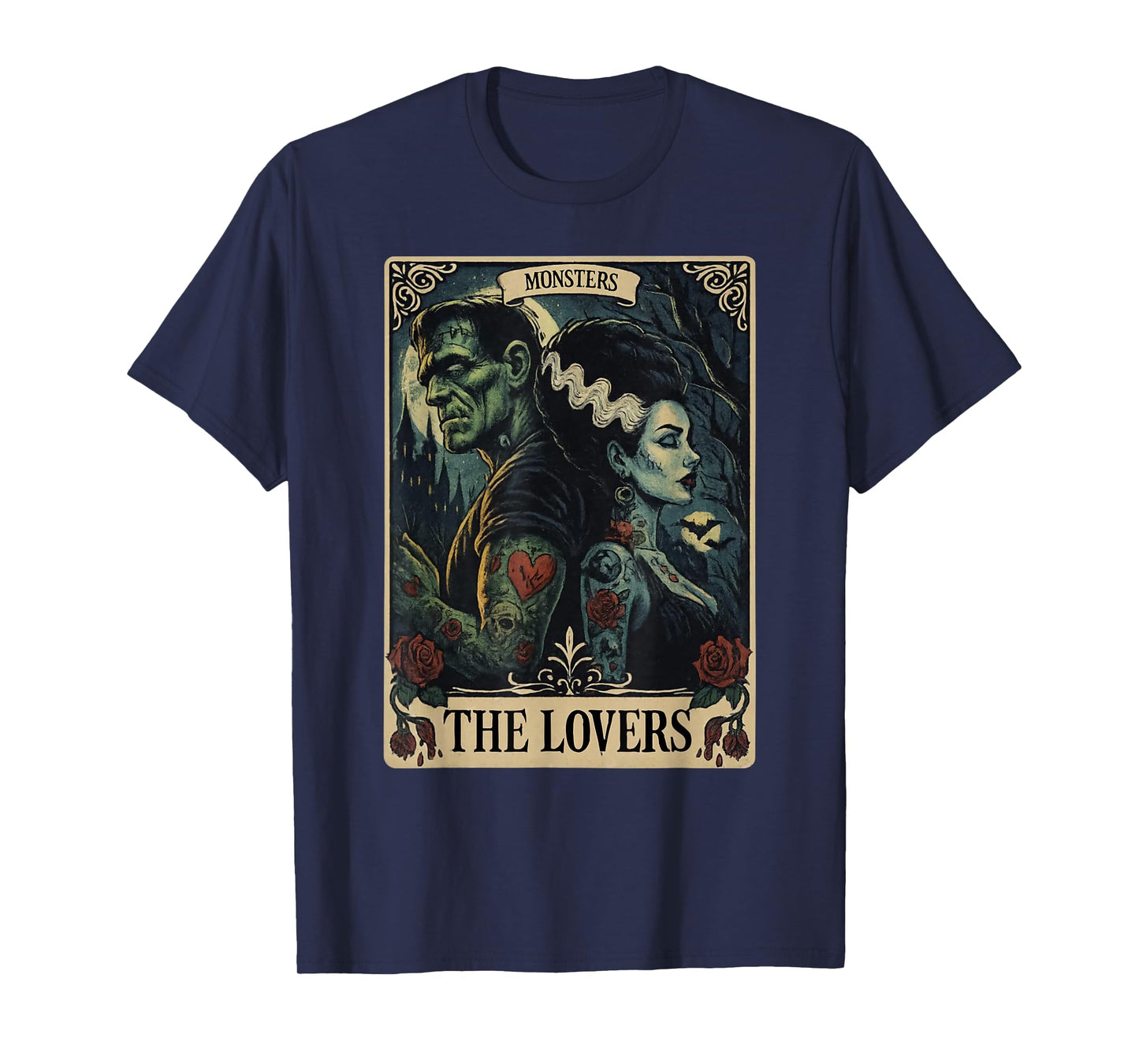 The Monster Frankenstein and Bride The Lovers Tarot Card T-Shirt