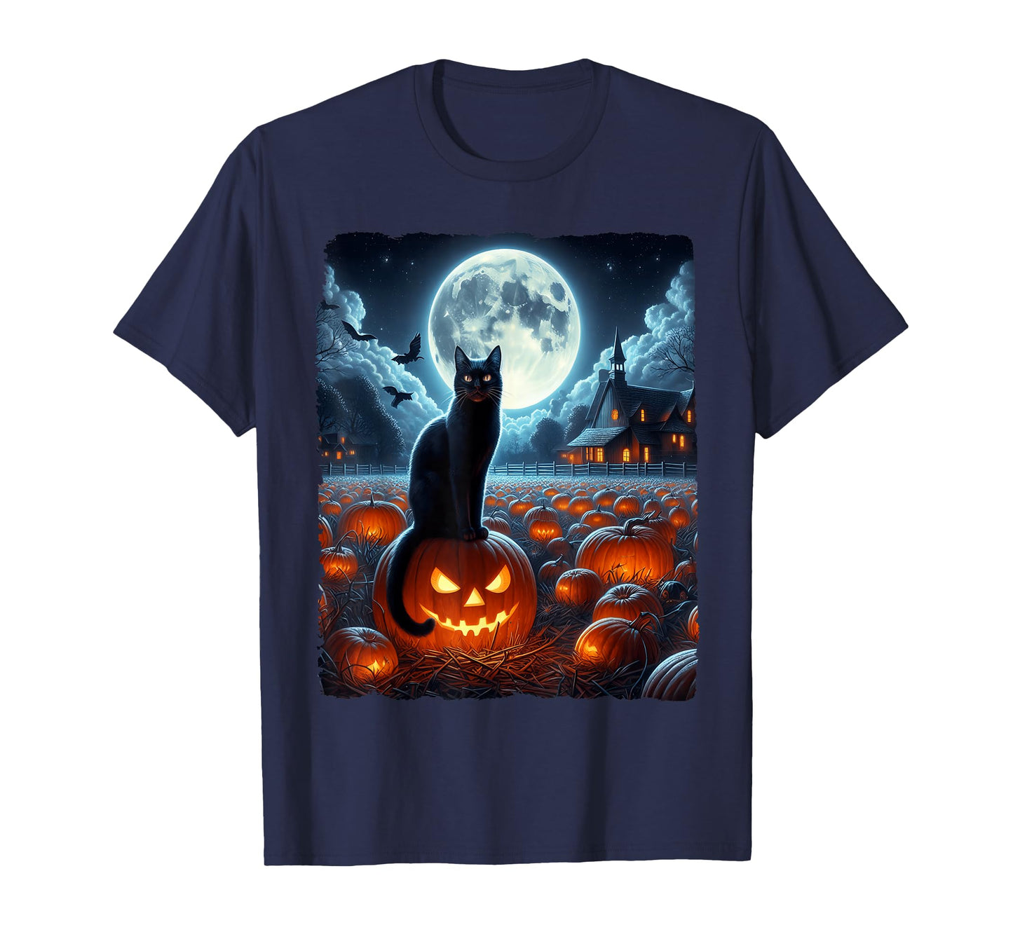 Black Cat Halloween Cat Lovers Starry Night Cat Van Gogh Cat T-Shirt