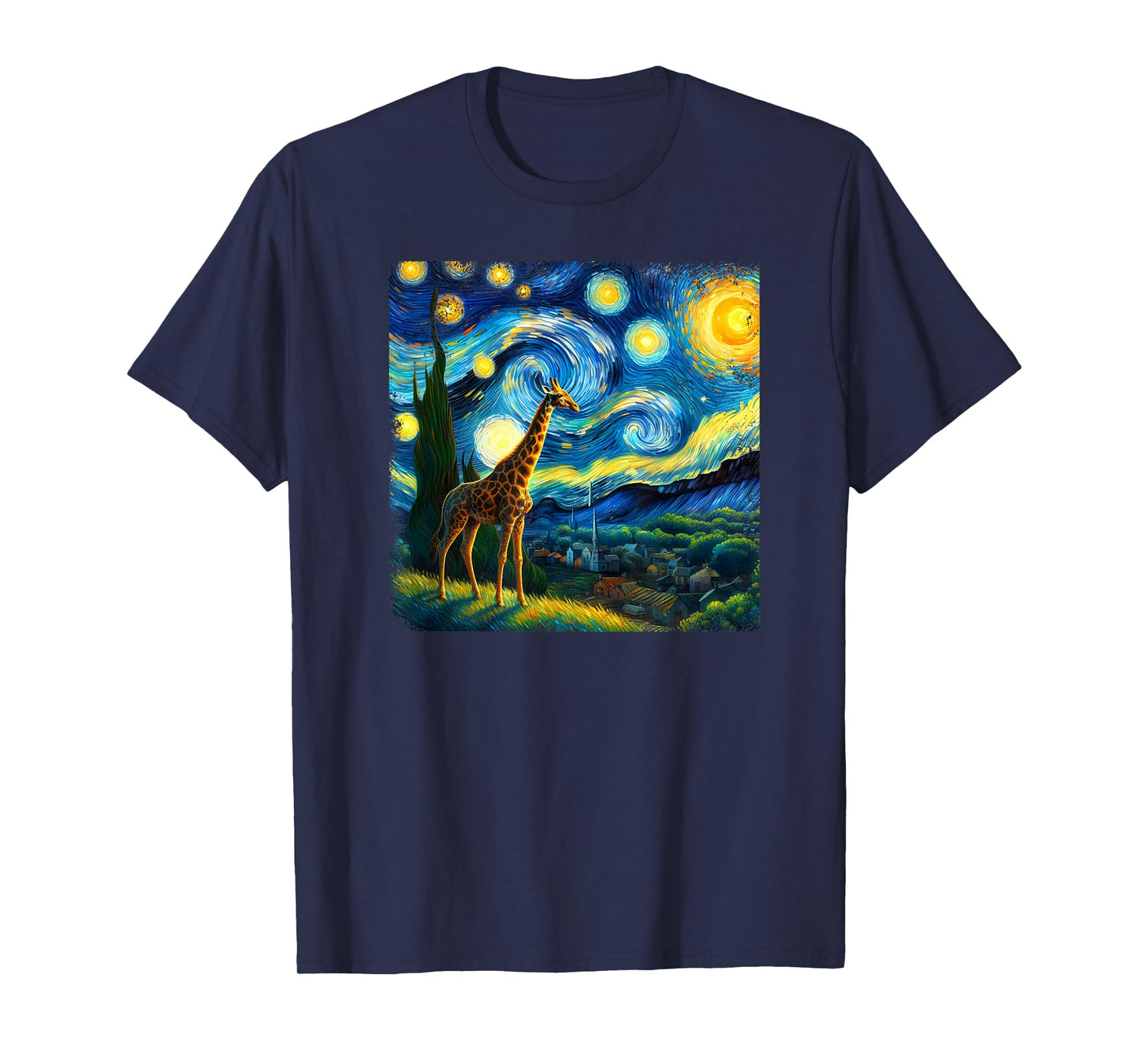 Giraffe Starry Night Van Gogh Painting Giraffe Lover T-Shirt