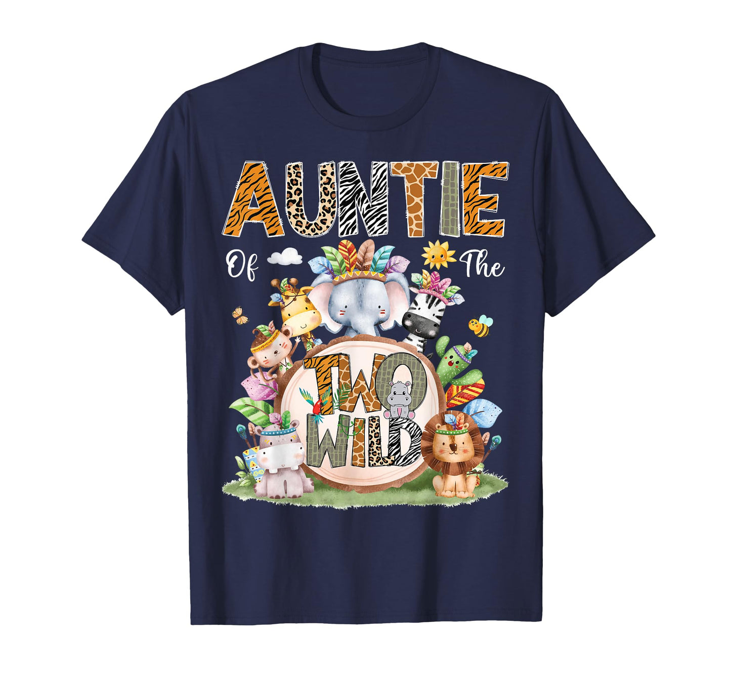 Auntie Of The Two Wild 2Nd Birthday Animal Safari Tribal T-Shirt