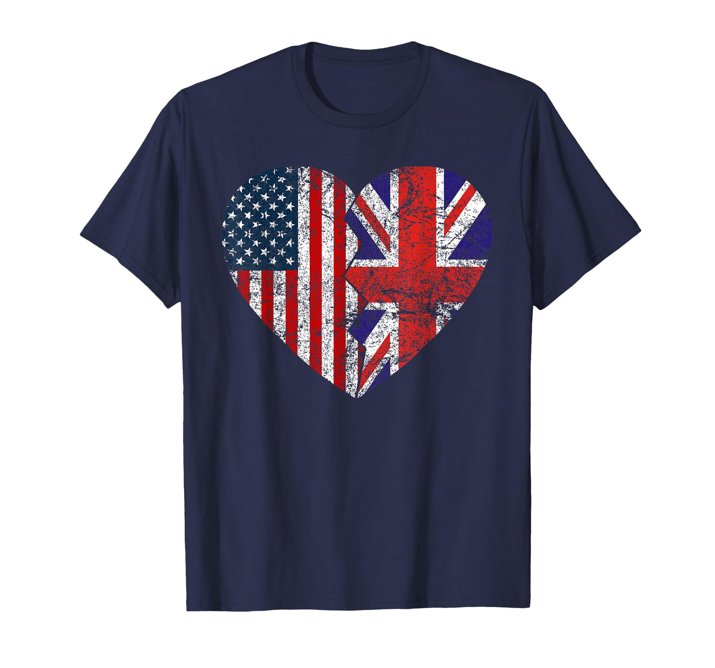British American Flags Heart | United States UK Roots T-Shirt for Women Kids Men