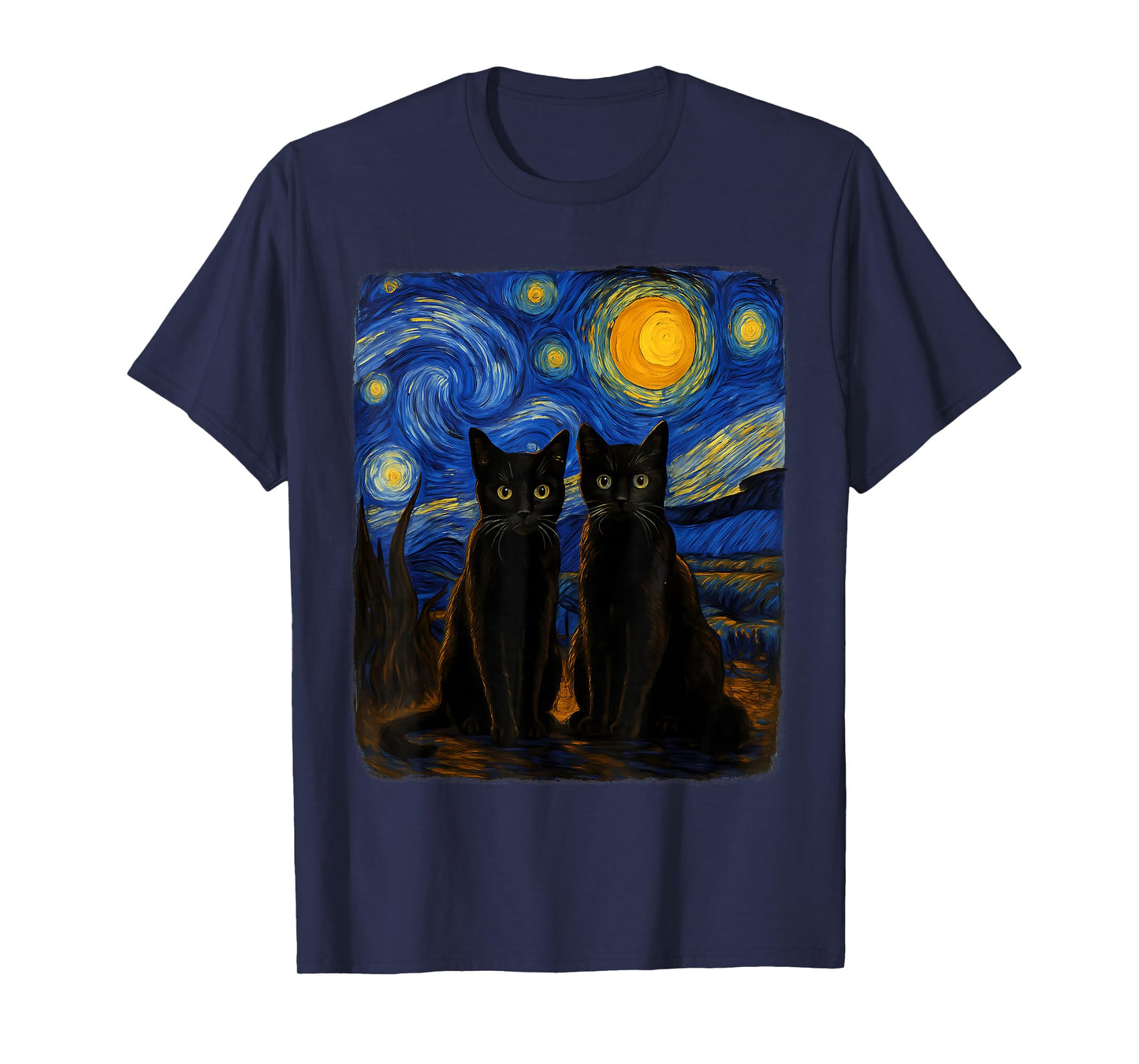 Starry Night Vincent van Gogh Famous Painting Black Cats T-Shirt