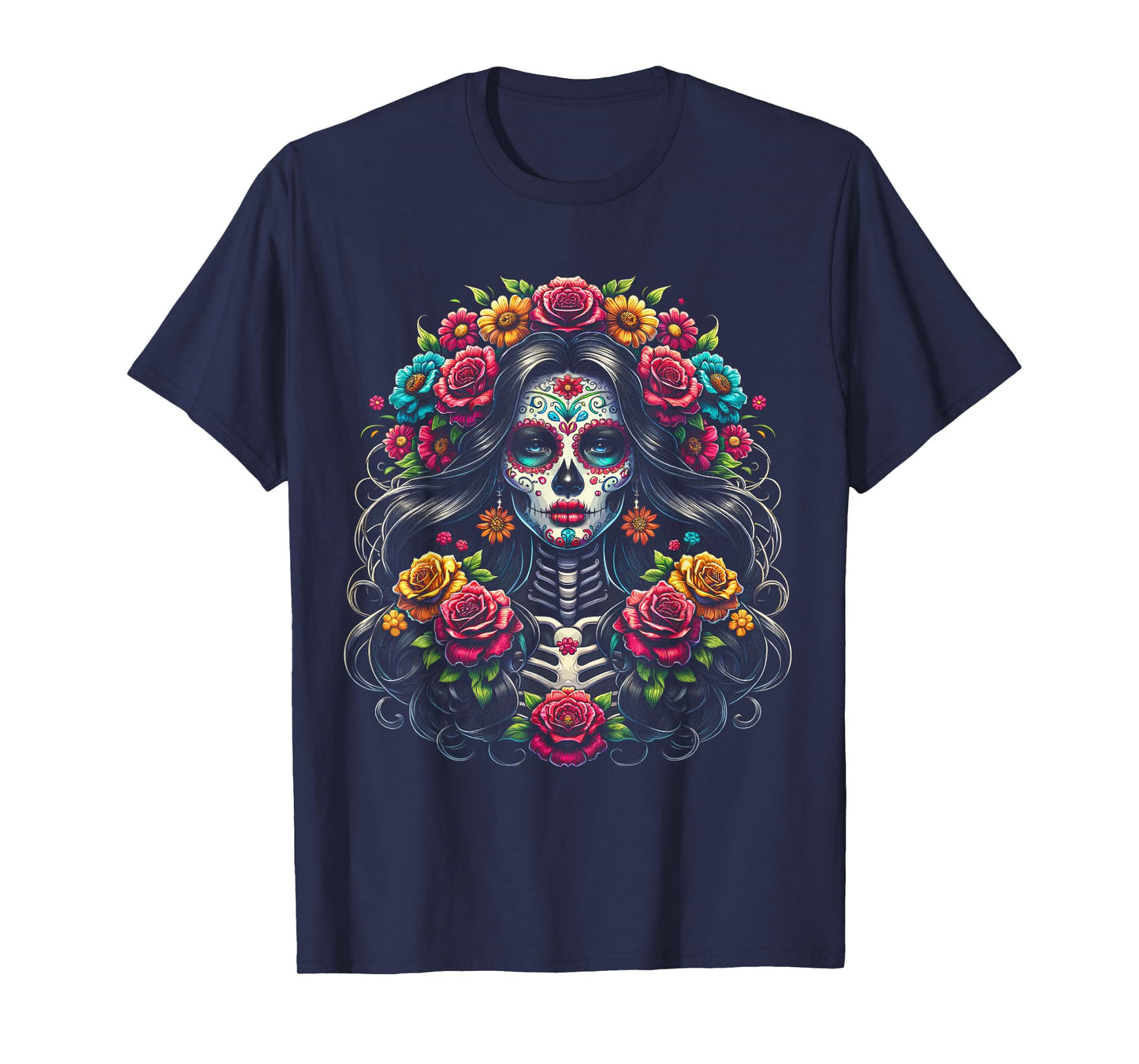 De Los Muertos La Catrina Day of the Dead Sugar Skull Women T-Shirt