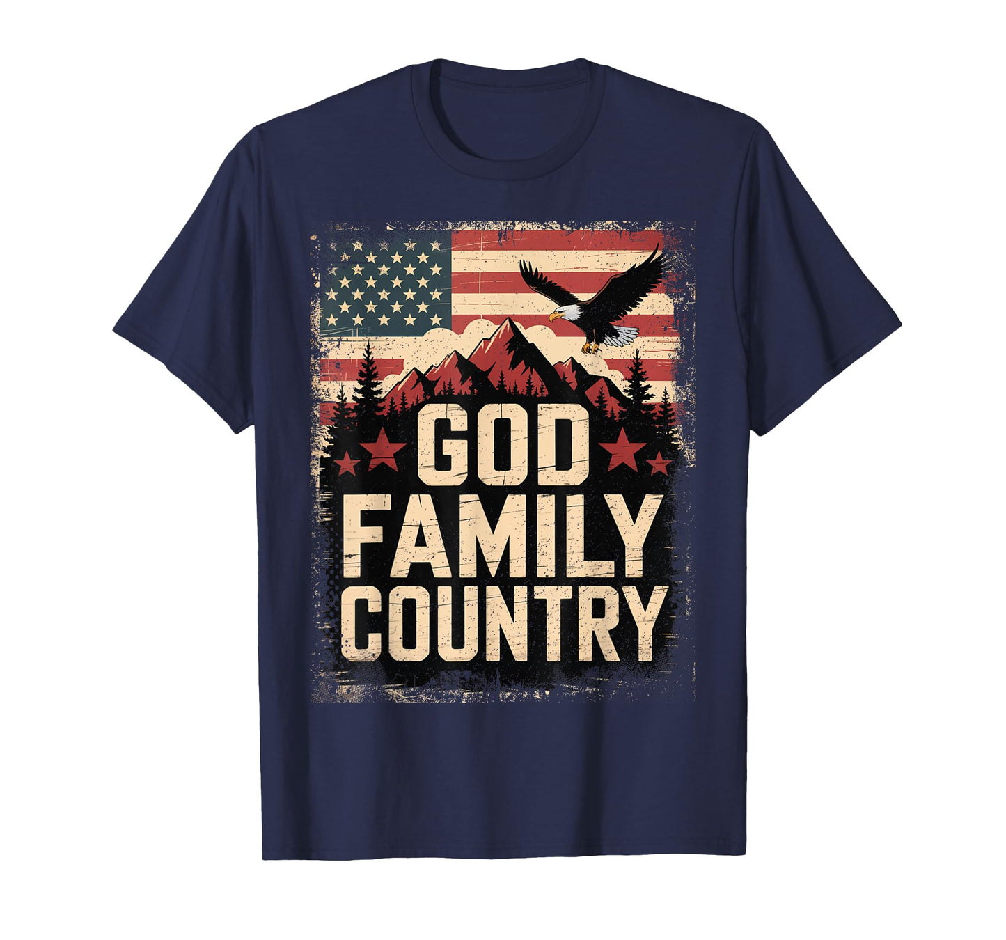 God Family Country with American Flag, Mountains and Eagle T-Shirt