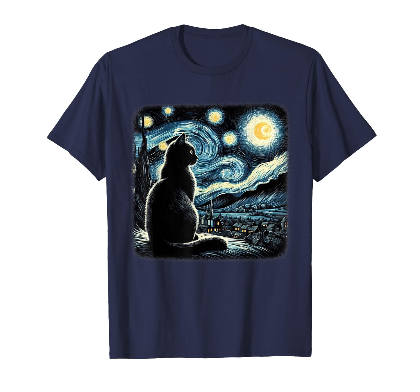 Van Gogh Starry Night Cat Art For Cat Lovers Cat Mom Cat Dad T-Shirt