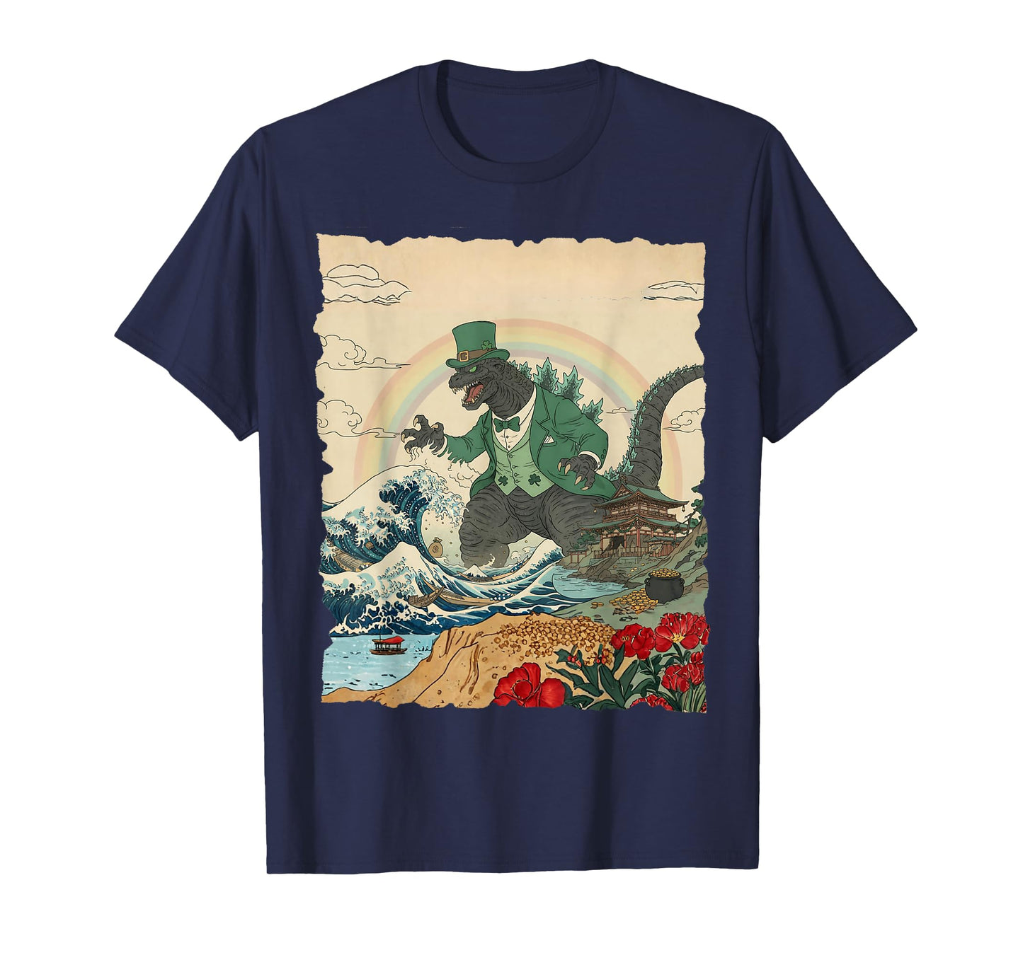 St Patricks Day Kaiju Monster Vintage Japanese Art Kaiju T-Shirt - T-Shirt | Navy