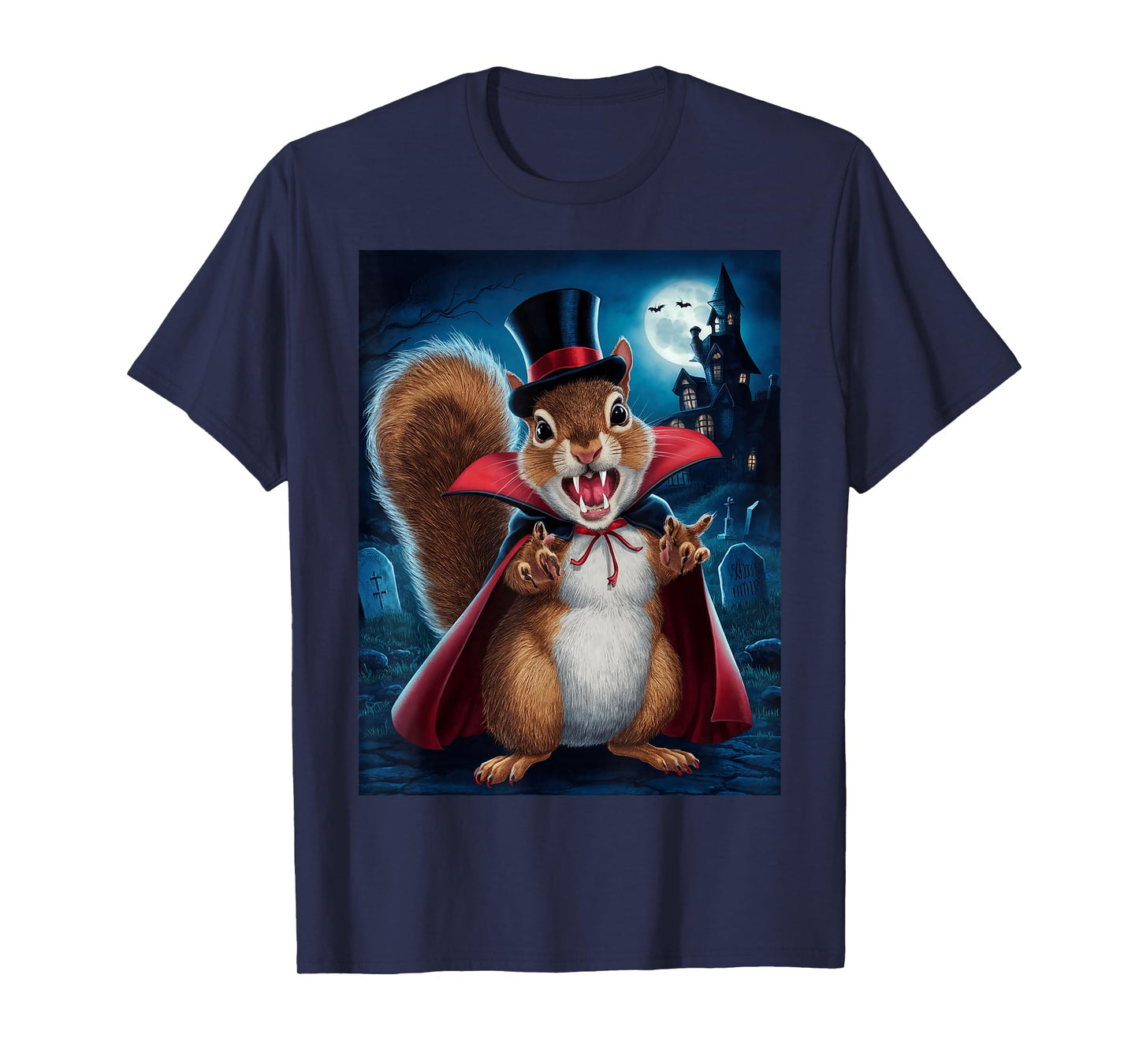 Vampire Squirrel Cartoon In Graveyard For Halloween T-Shirt