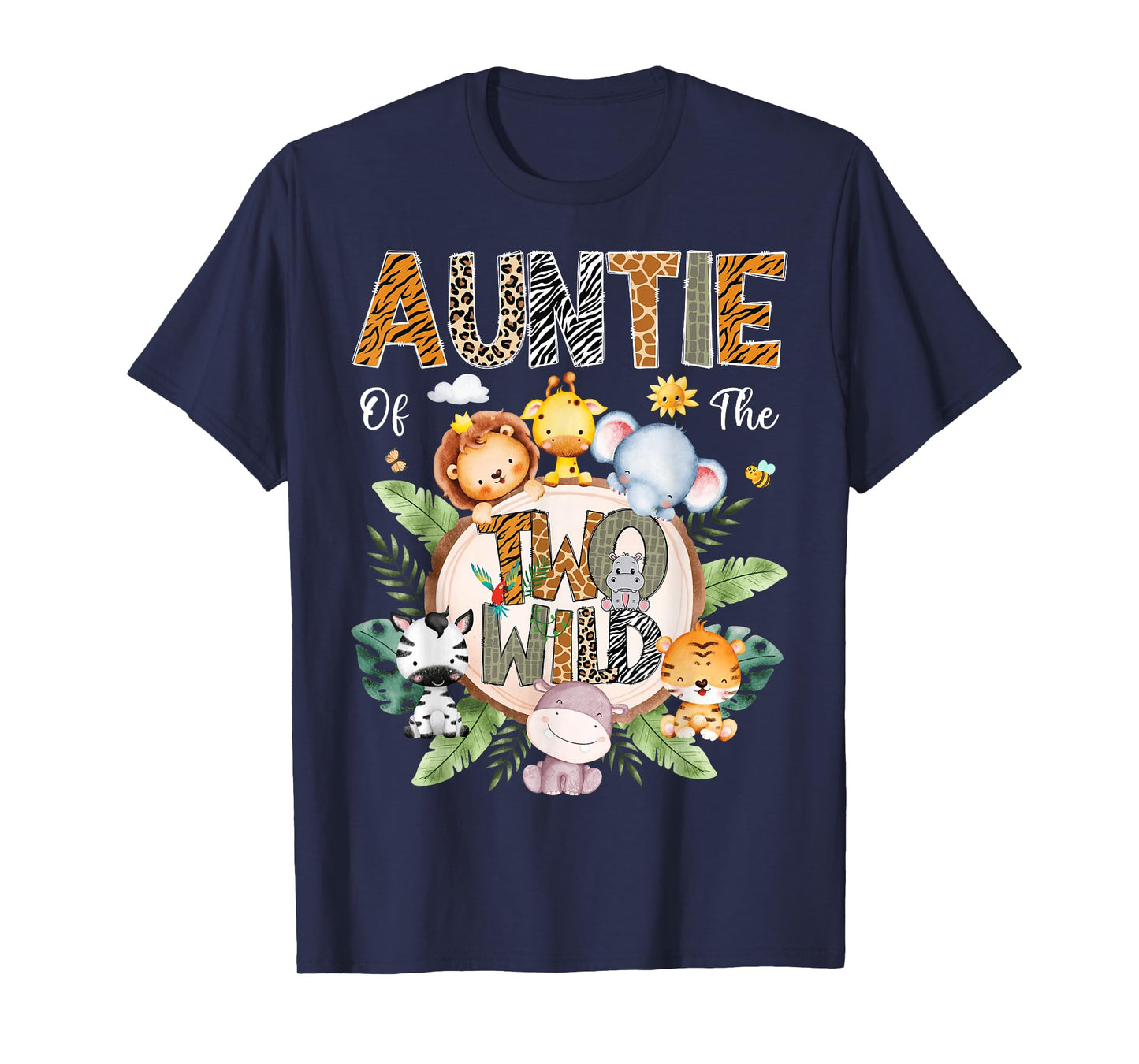 Auntie Of The Two Wild 2Nd Birthday Safari Jungle Animal T-Shirt