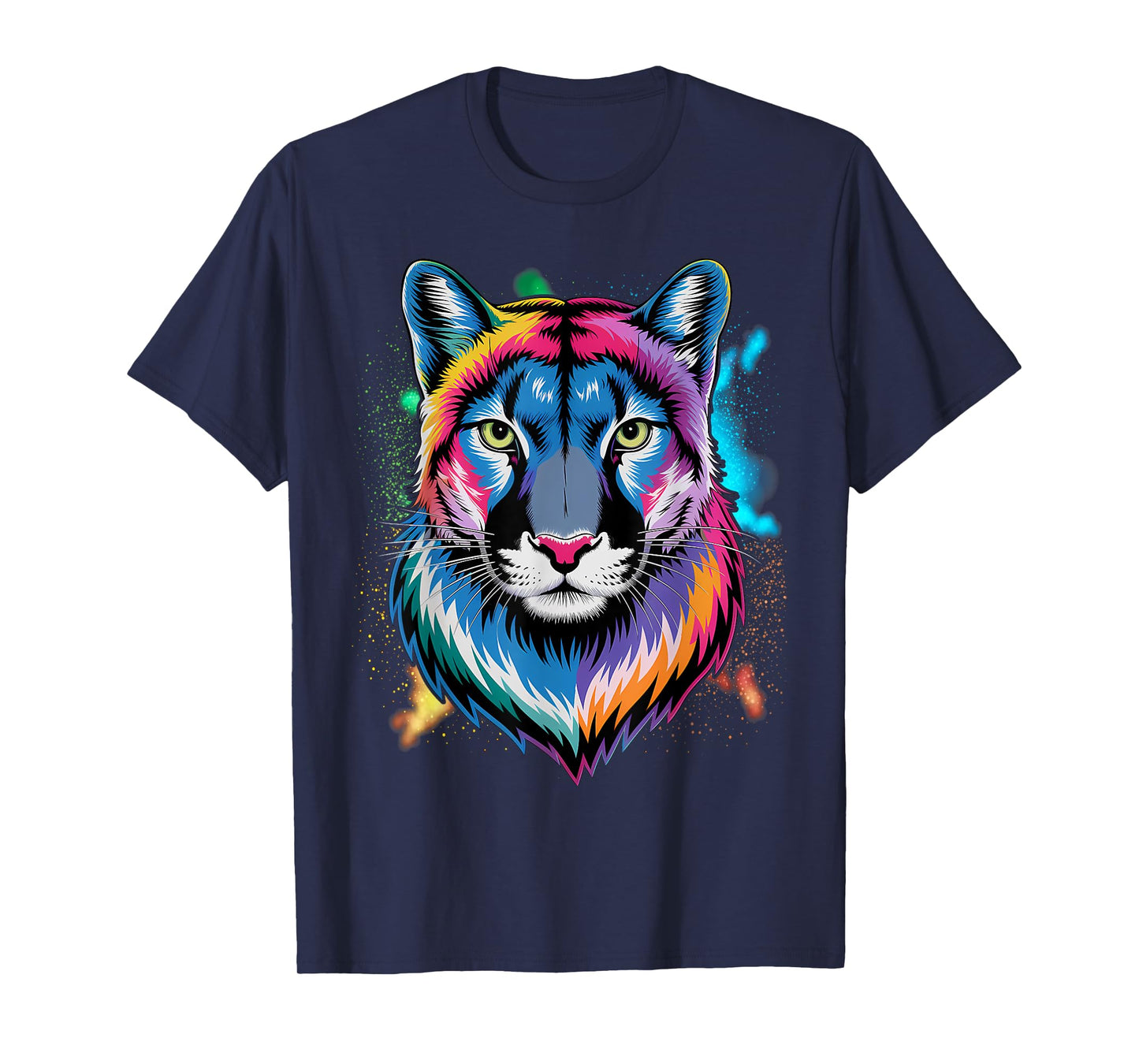 Puma Cougar Head Colorful Art Animals Watercolor Painting T-Shirt