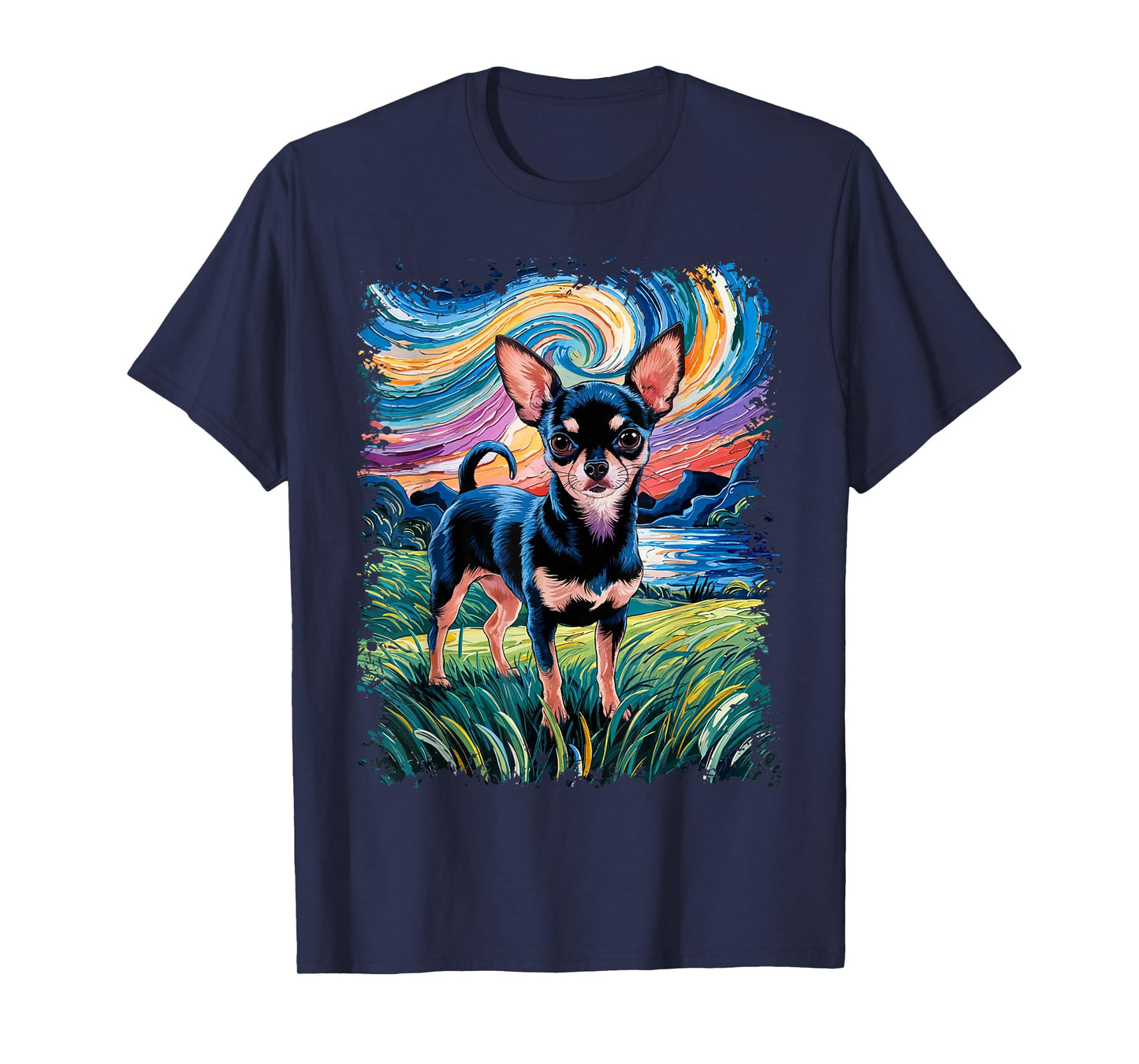 Black and Tan Smooth Chihuahua Starry Night Dog T-Shirt