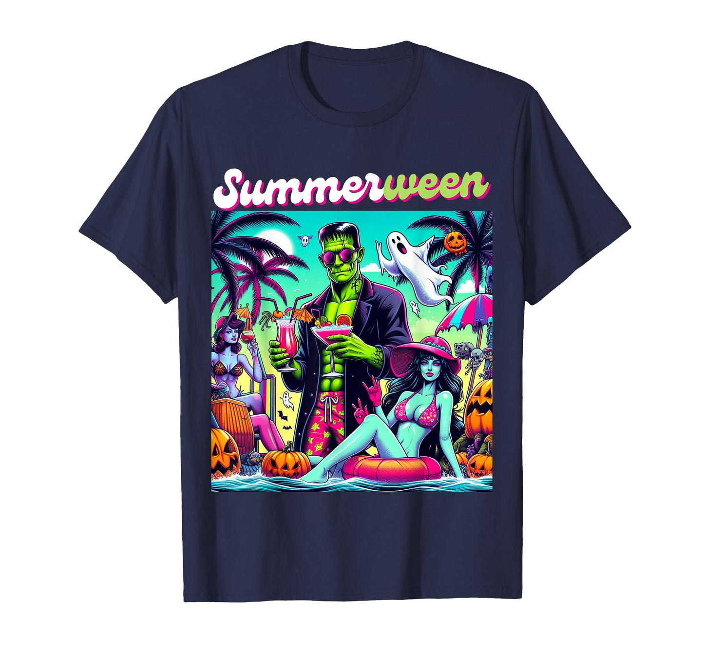Happy Summerween Summer Halloween Holiday Beach Vibes Spooky T-Shirt