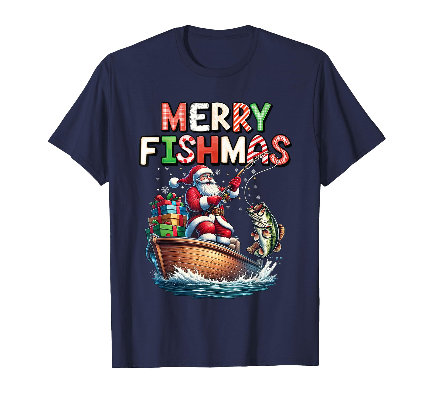 Merry Fishmas Santa Fishing Lovers Funny Fisherman Christmas T-Shirt