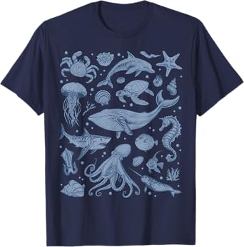 Ocean Life Sea Whale Dolphin Beach 90s Vintage Graphic T-Shirt