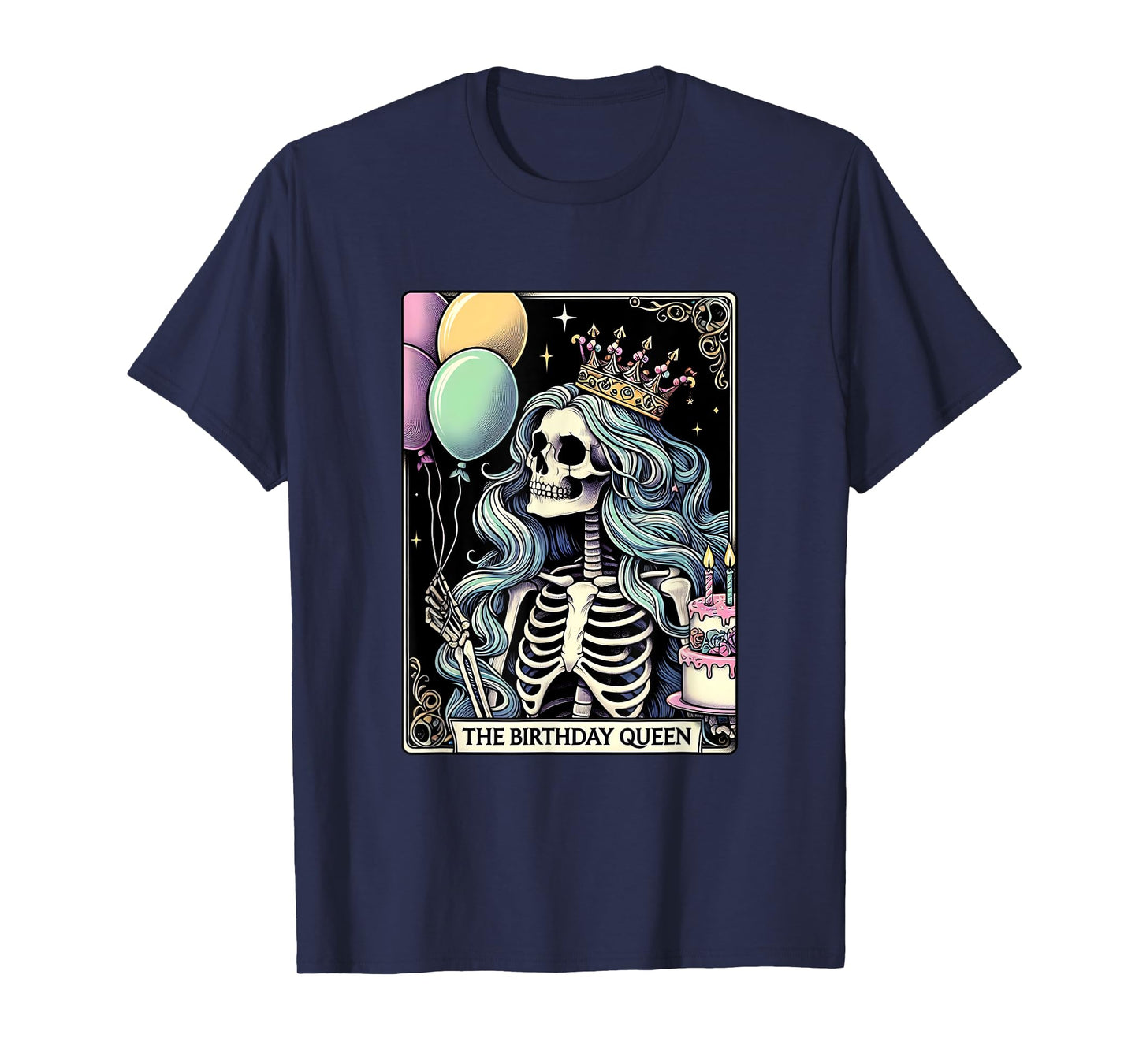 Birthday Queen Tarot Card Cute Gothic Skeleton Women Girls T-Shirt