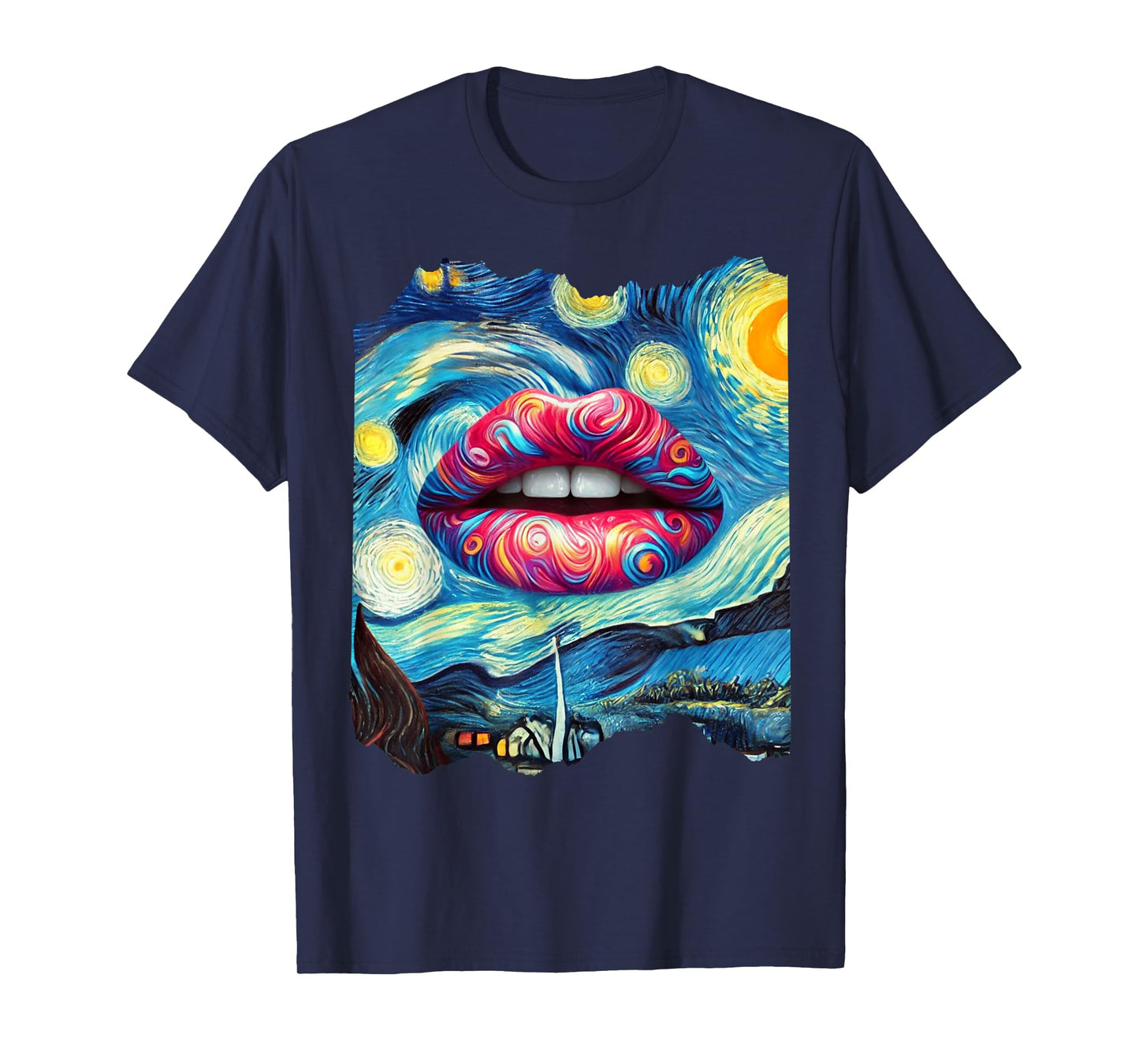 Lips Fashion Van Gogh Art Painting Star Sky Night Lips T-Shirt