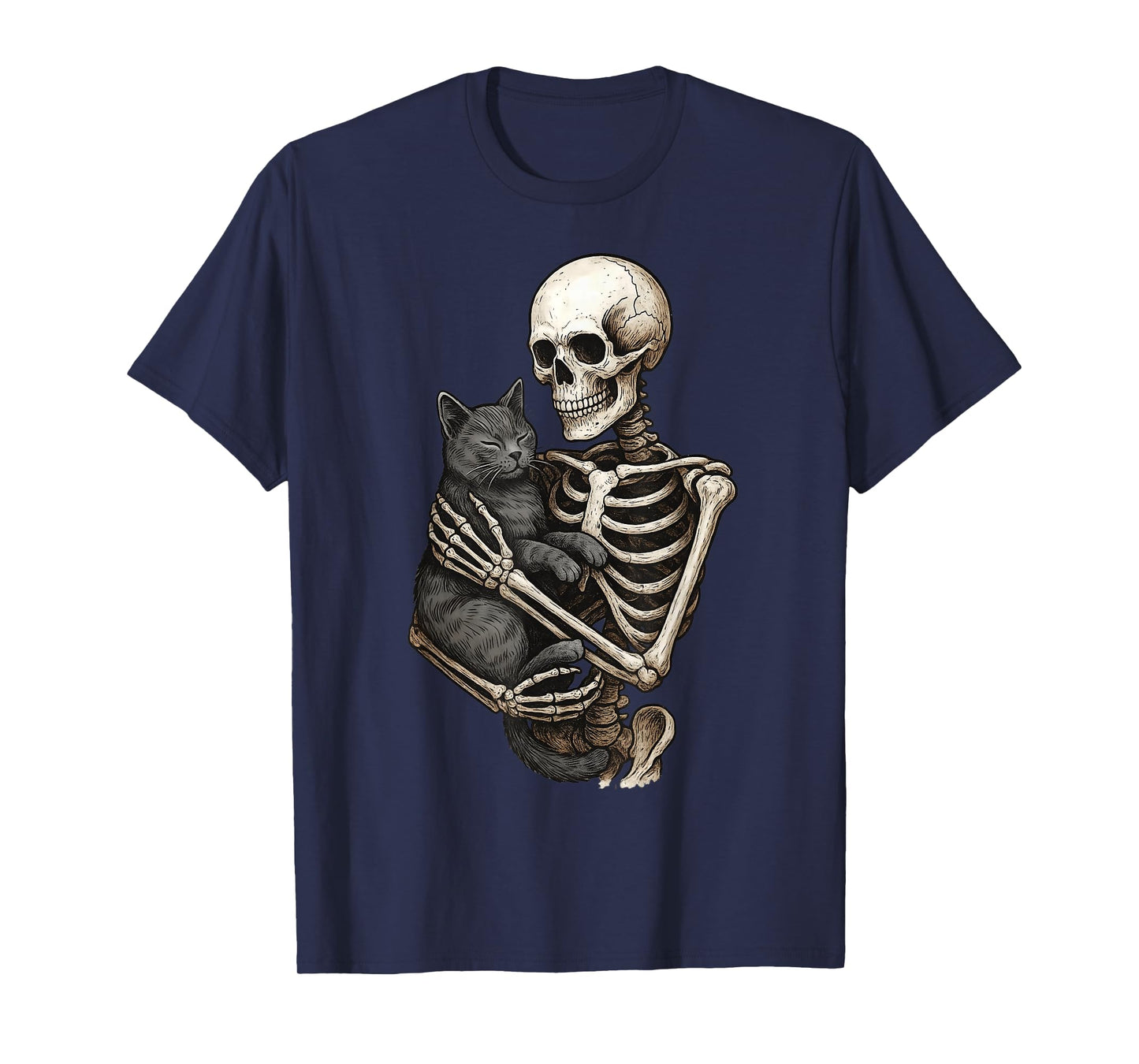 Skeleton Hugging Cat Halloween Cats Lover Cat Mom Cat Dad T-Shirt