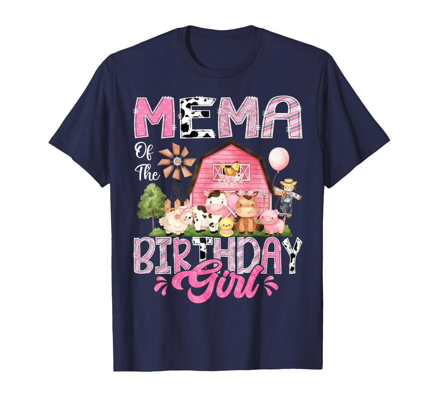 Mema Of The Birthday Girl Pink Farm Cow First Birthday T-Shirt