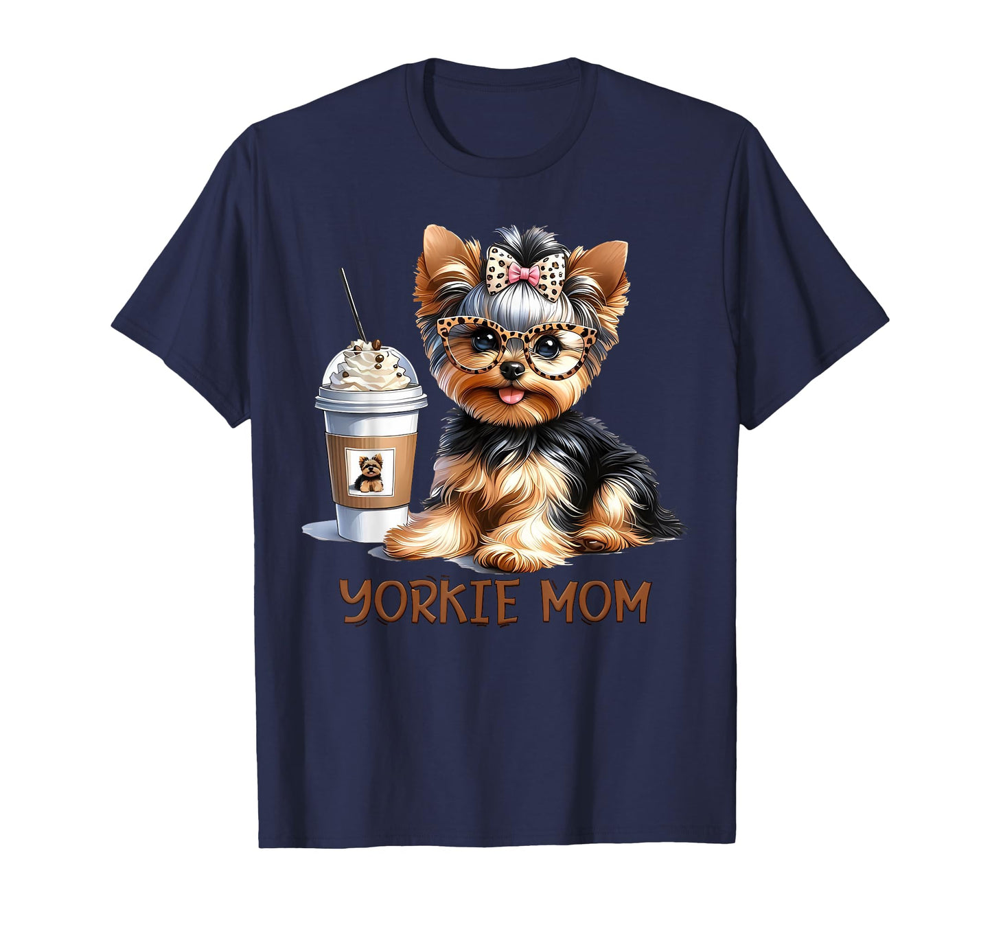 Cute Yorkie Mom Coffee Latte Iced Cream Yorkie Dog Mama T-Shirt for Men Women