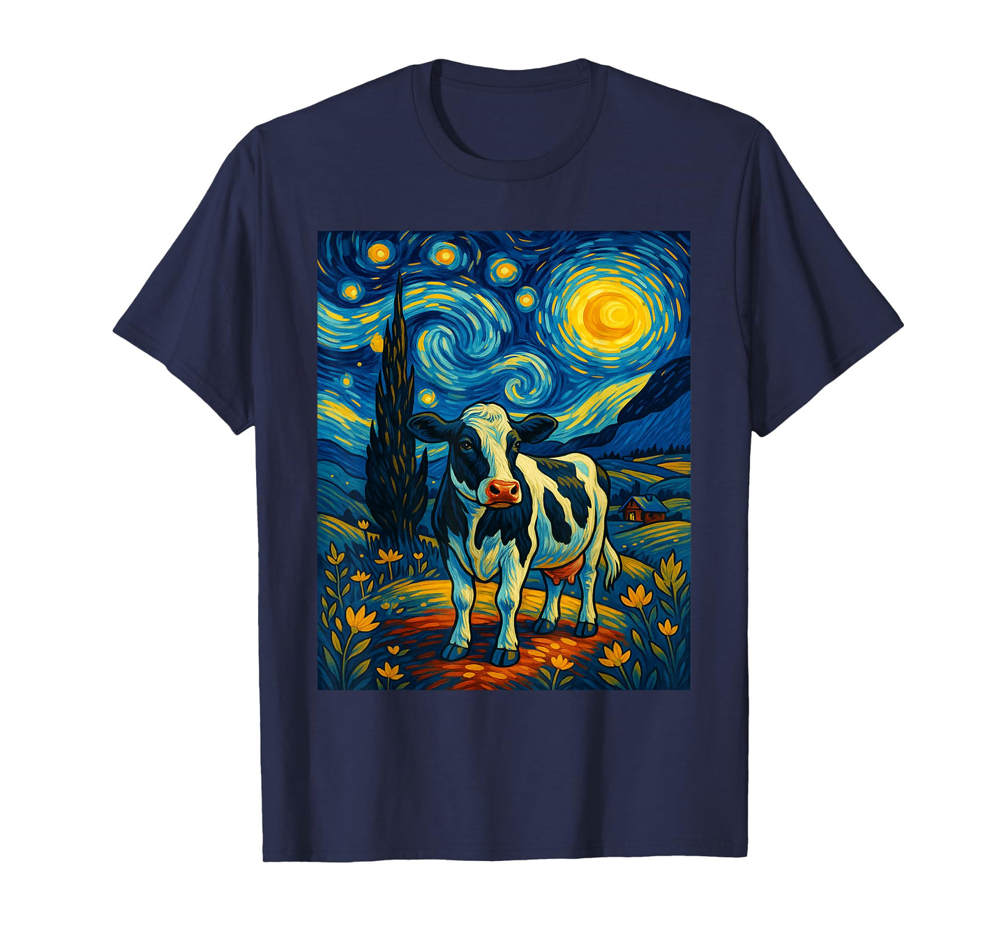Starry Night Cow Van Gogh Style Barnyard Farmer Farm Animal T-Shirt