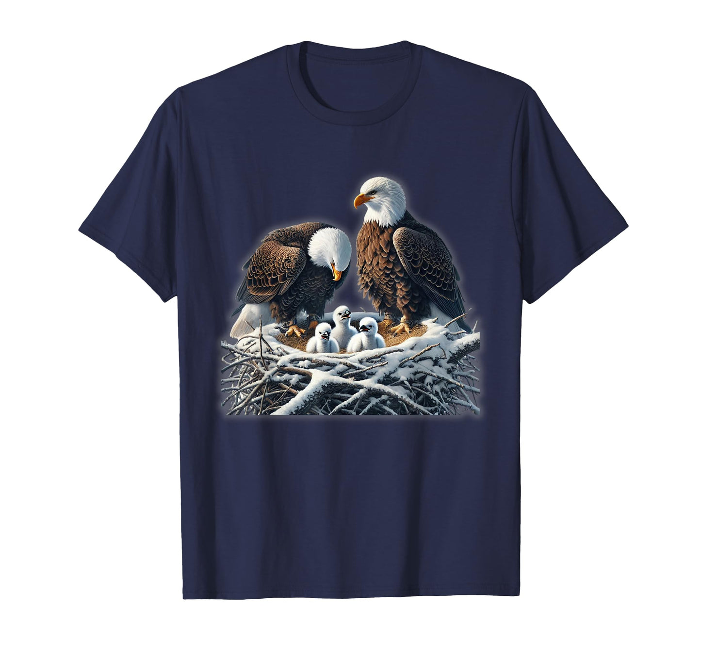 Bald Eagle Dad Mom Three Eaglet Chicks Babies in the Nest T-Shirt