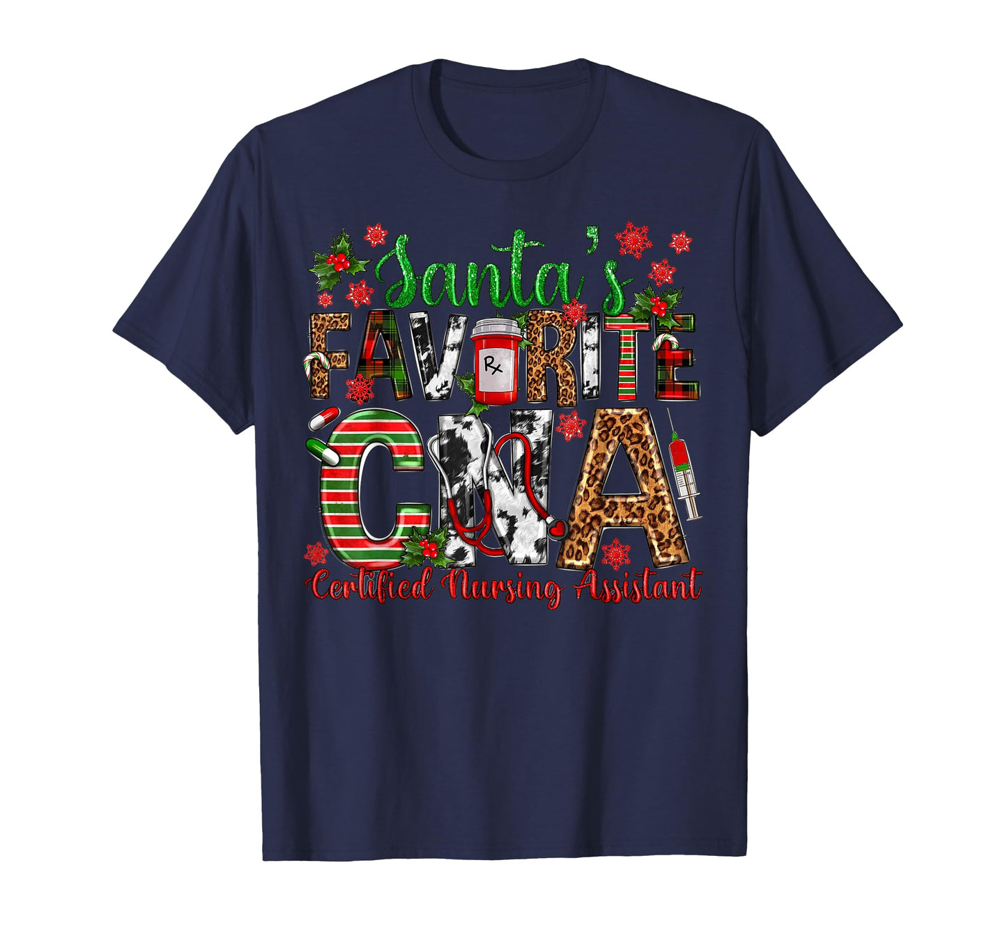 Santa's Favorite CNA Certified Nursing Assistant Christmas T-Shirt
