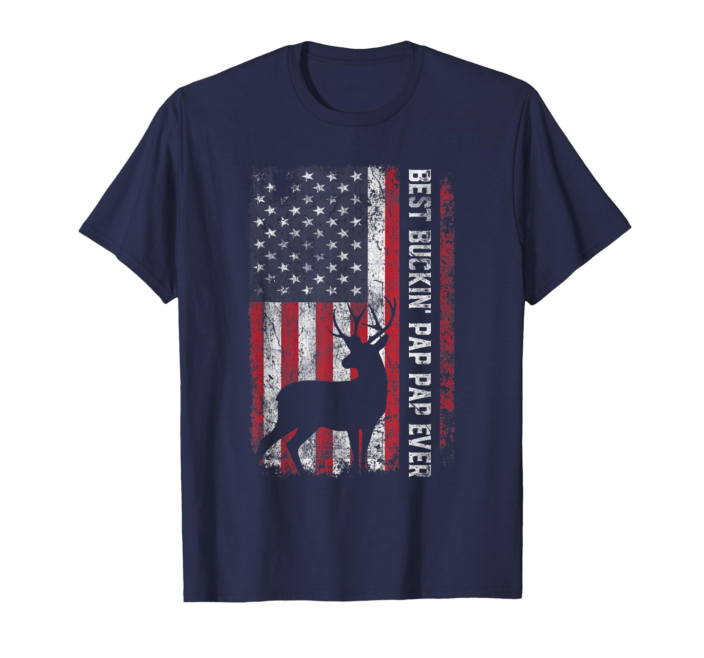 Mens USA Flag Best Buckin Pap Pap Ever Deer Hunting Fathers Day T-Shirt