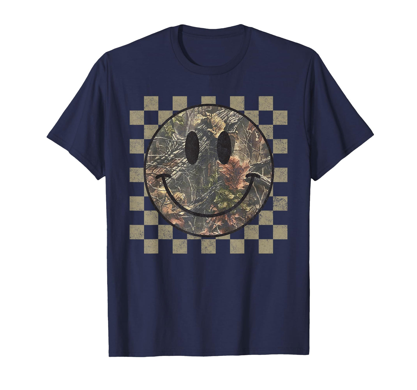 Camo Tree Smile Face Checkered Camouflage Cute Adults Kids T-Shirt