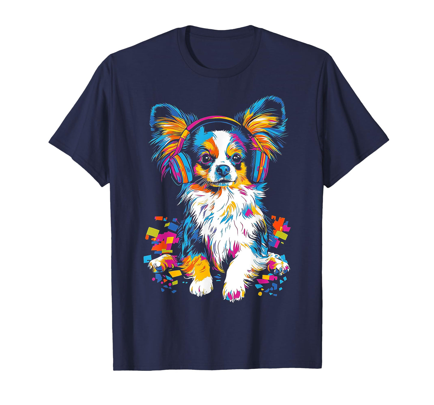 Papillon Dog Motif Pet Artwork Music Headphone Papillon T-Shirt